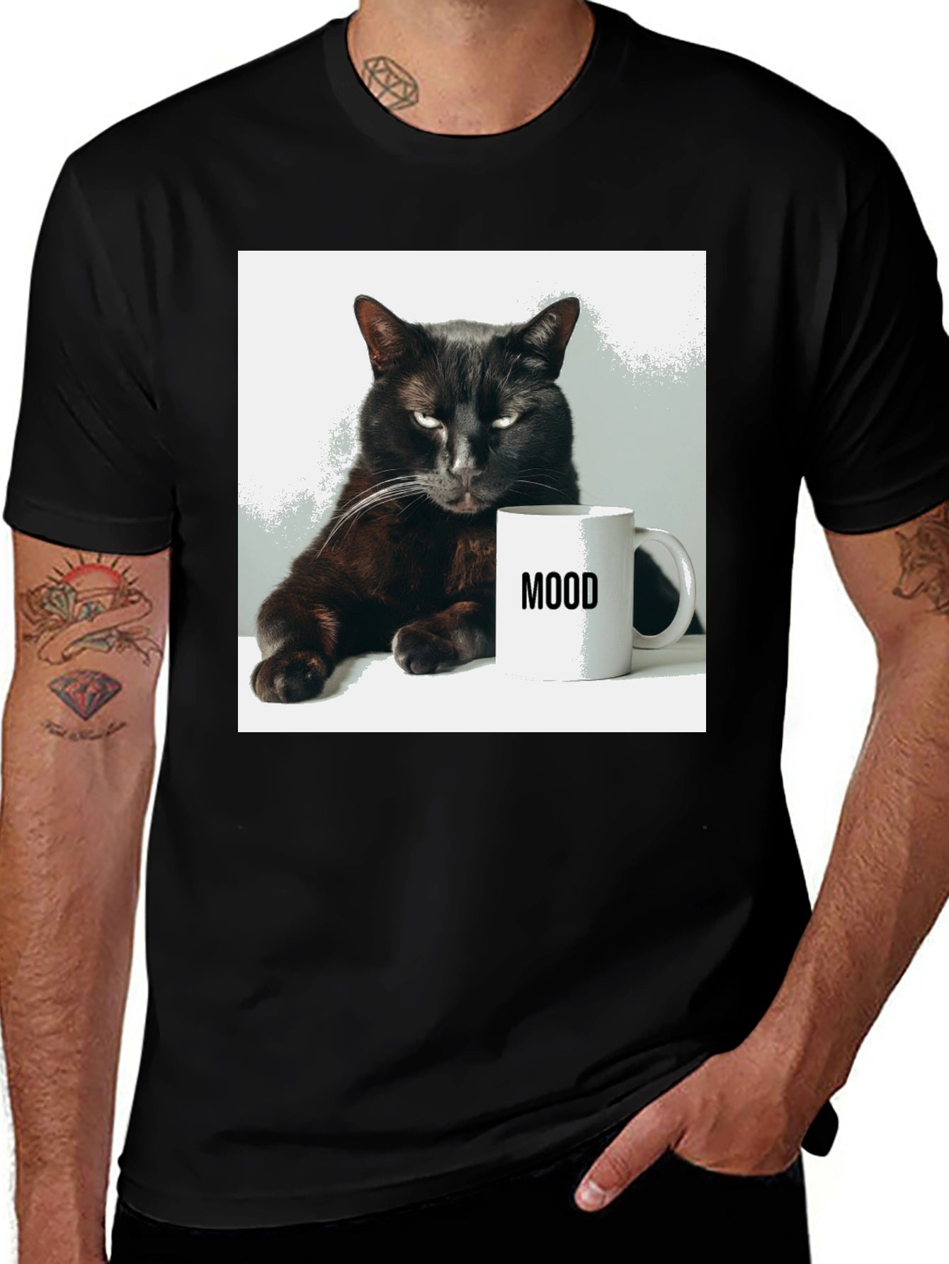 Moody Cat Graphic Tee - Black Unisex T-Shirt