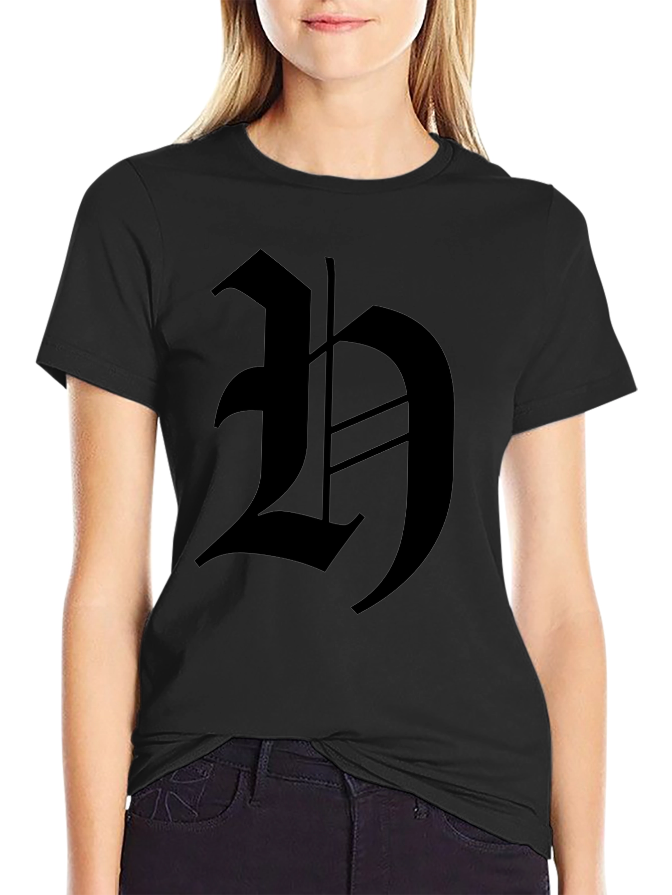Mens Black T-Shirt with Gothic H Design