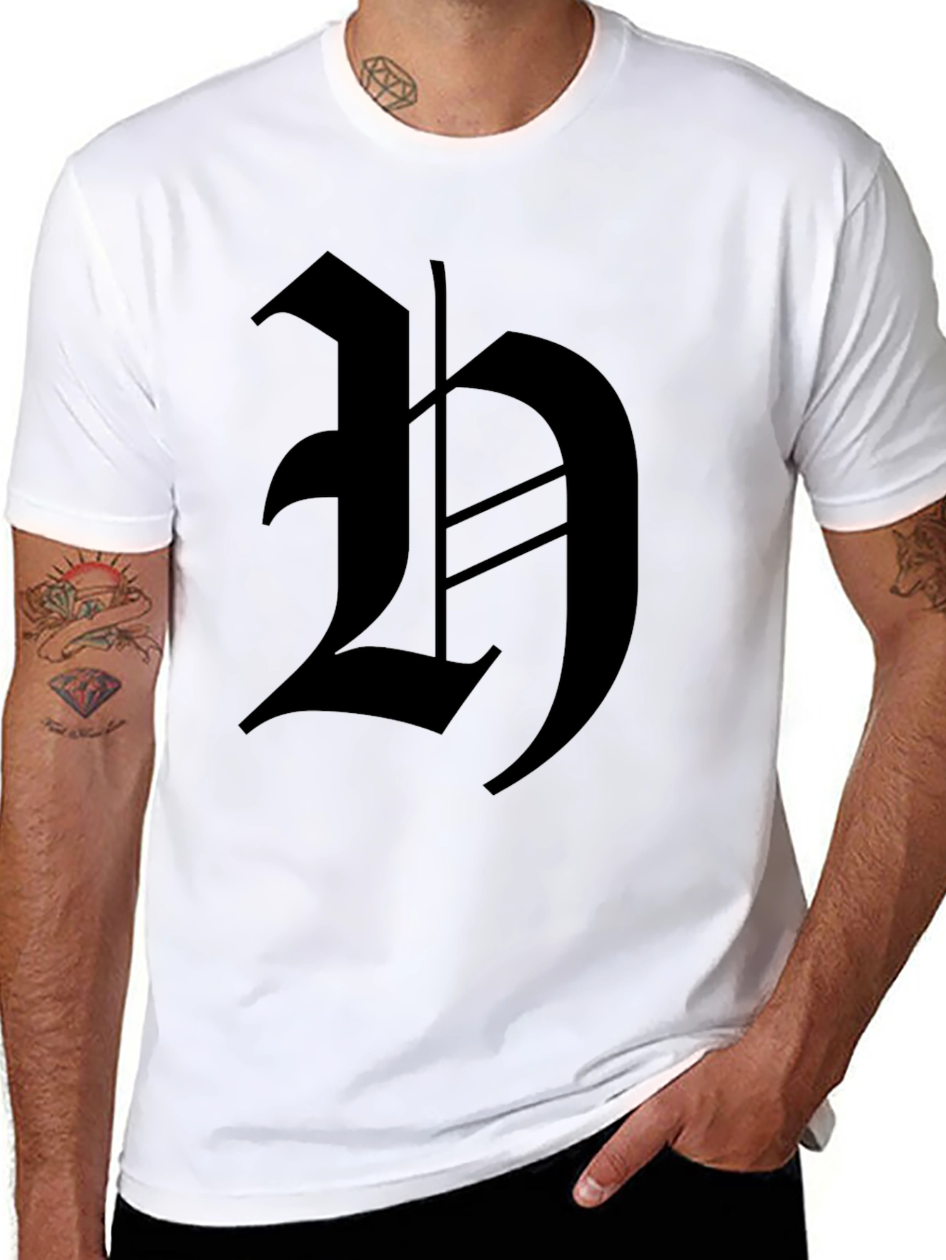 Mens Black T-Shirt with Gothic H Design