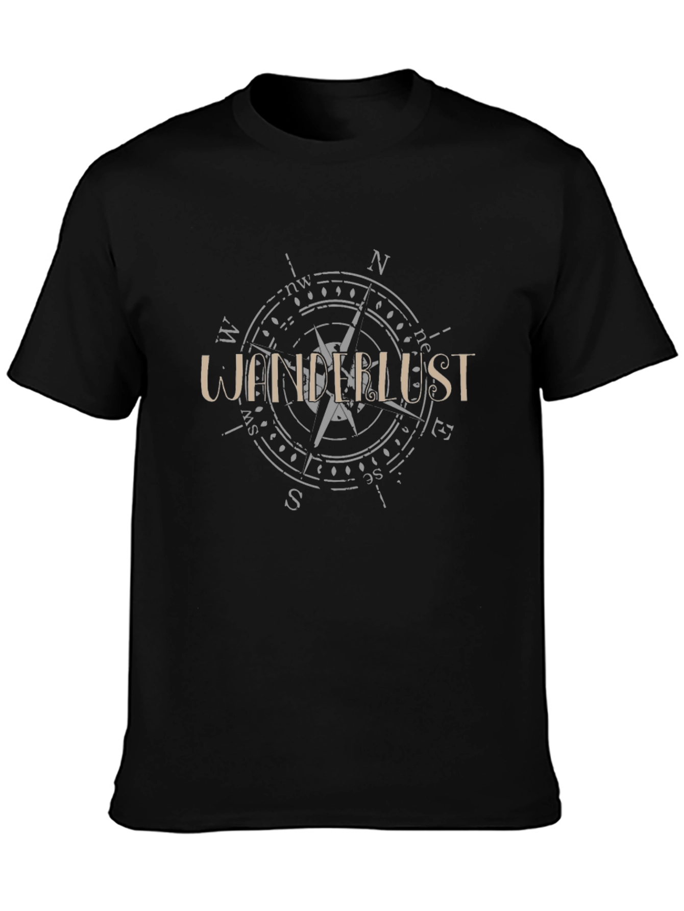 Wanderlust Compass Graphic Tee - Black Cotton Shirt