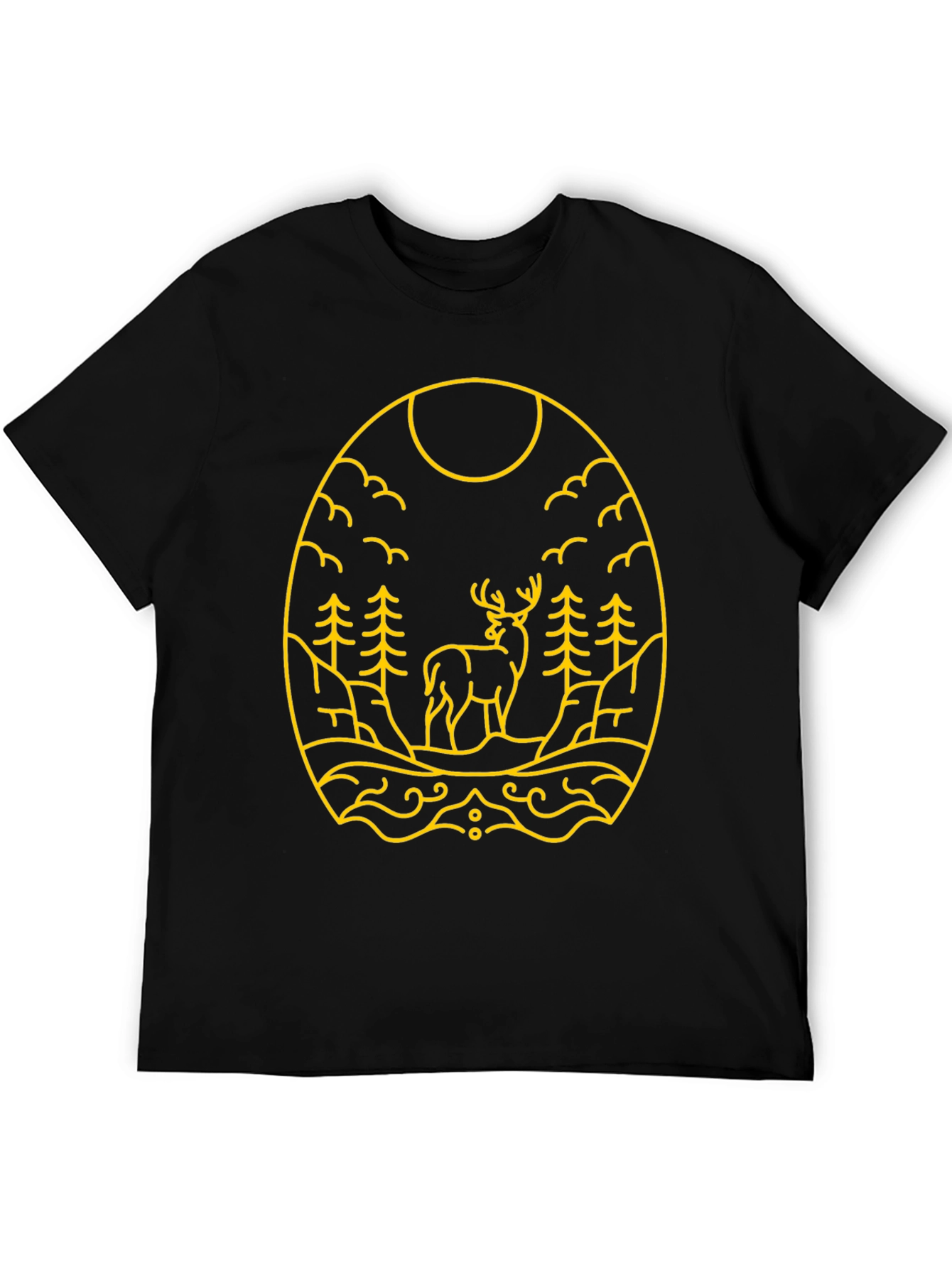 Nature Deer Graphic Tee - Black Cotton