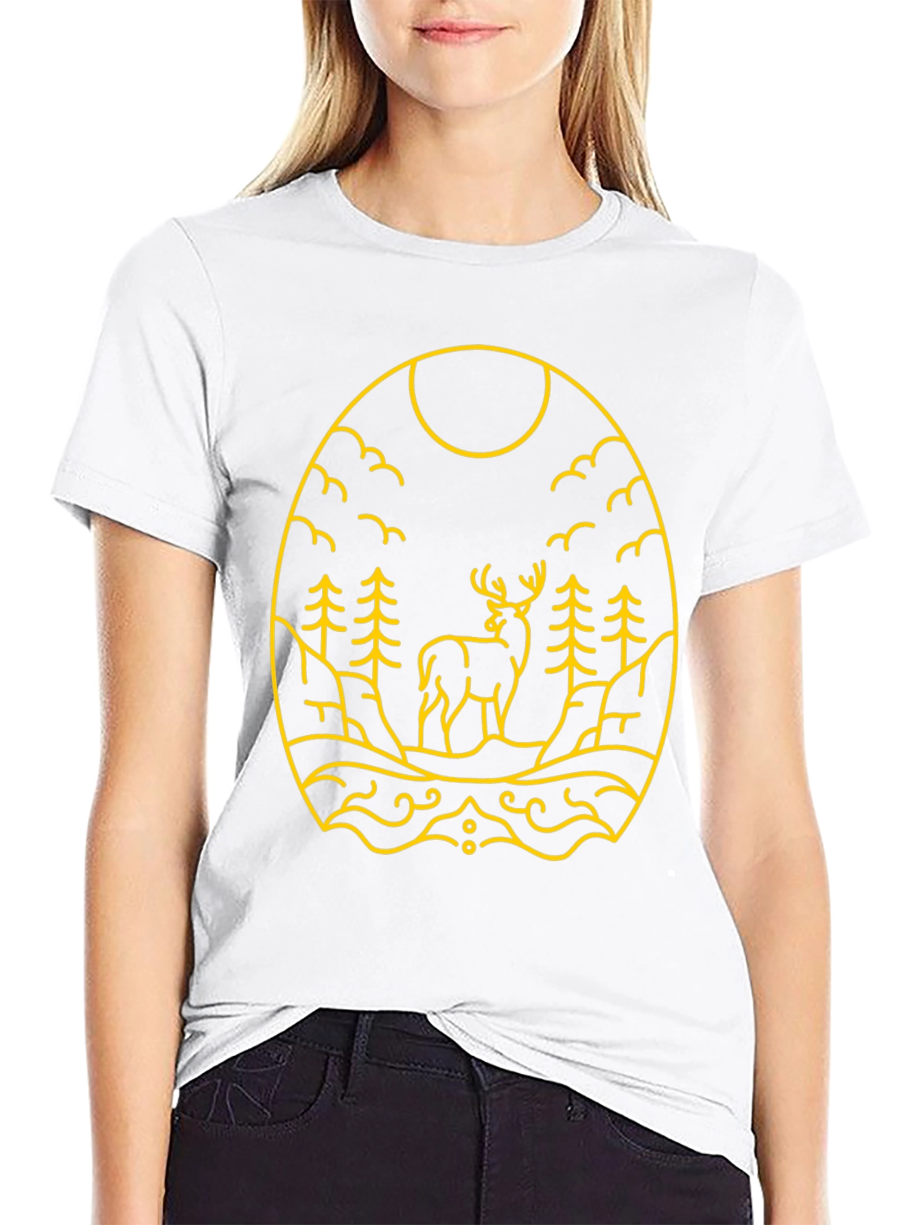 Nature Deer Graphic Tee - Black Cotton