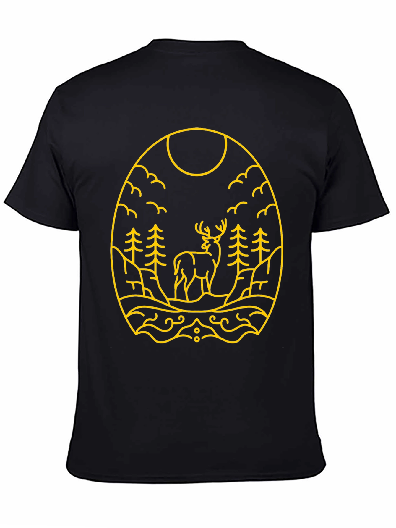 Nature Deer Graphic Tee - Black Cotton
