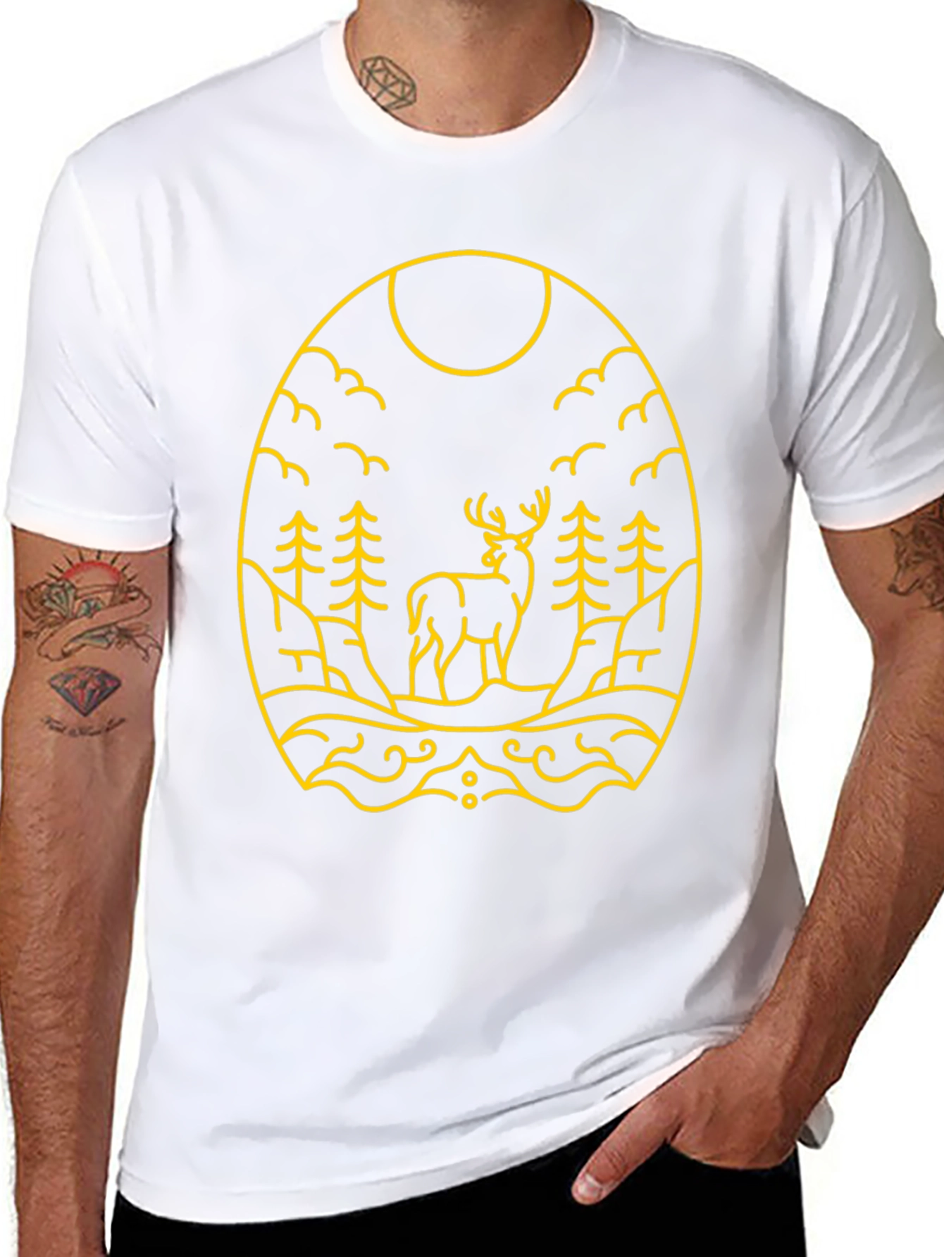 Nature Deer Graphic Tee - Black Cotton