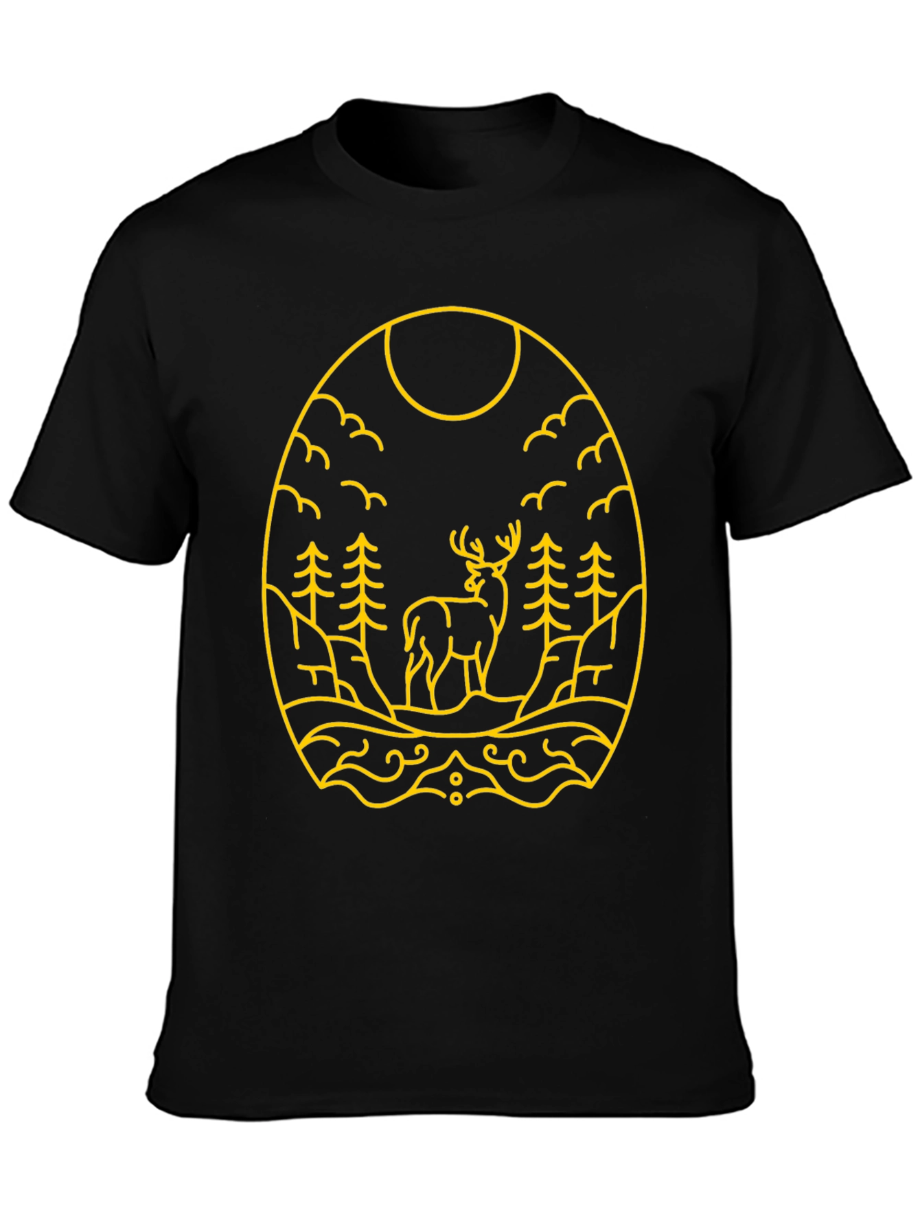 Nature Deer Graphic Tee - Black Cotton