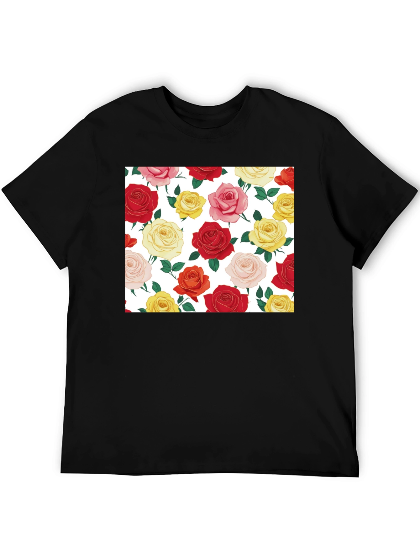 Floral Roses Black T-Shirt - Classic Design