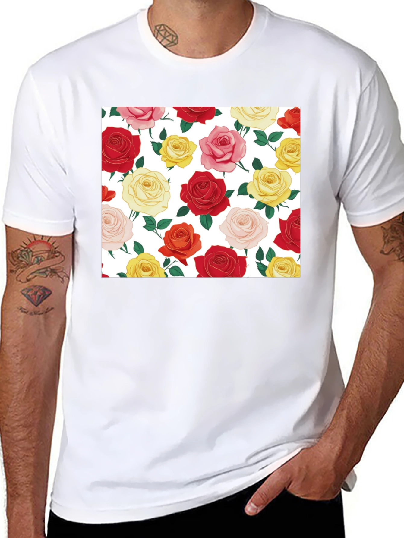 Floral Roses Black T-Shirt - Classic Design