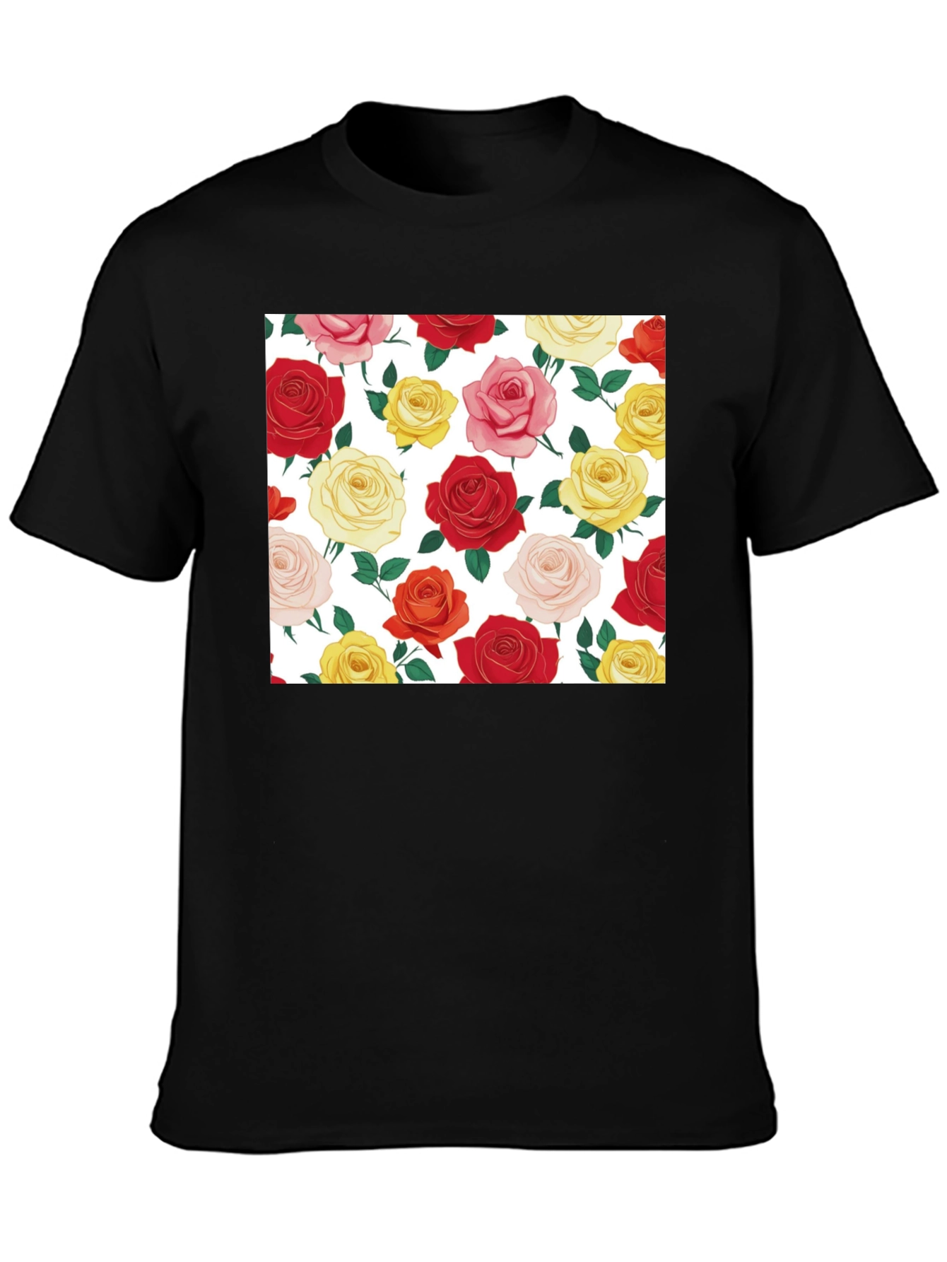 Floral Roses Black T-Shirt - Classic Design