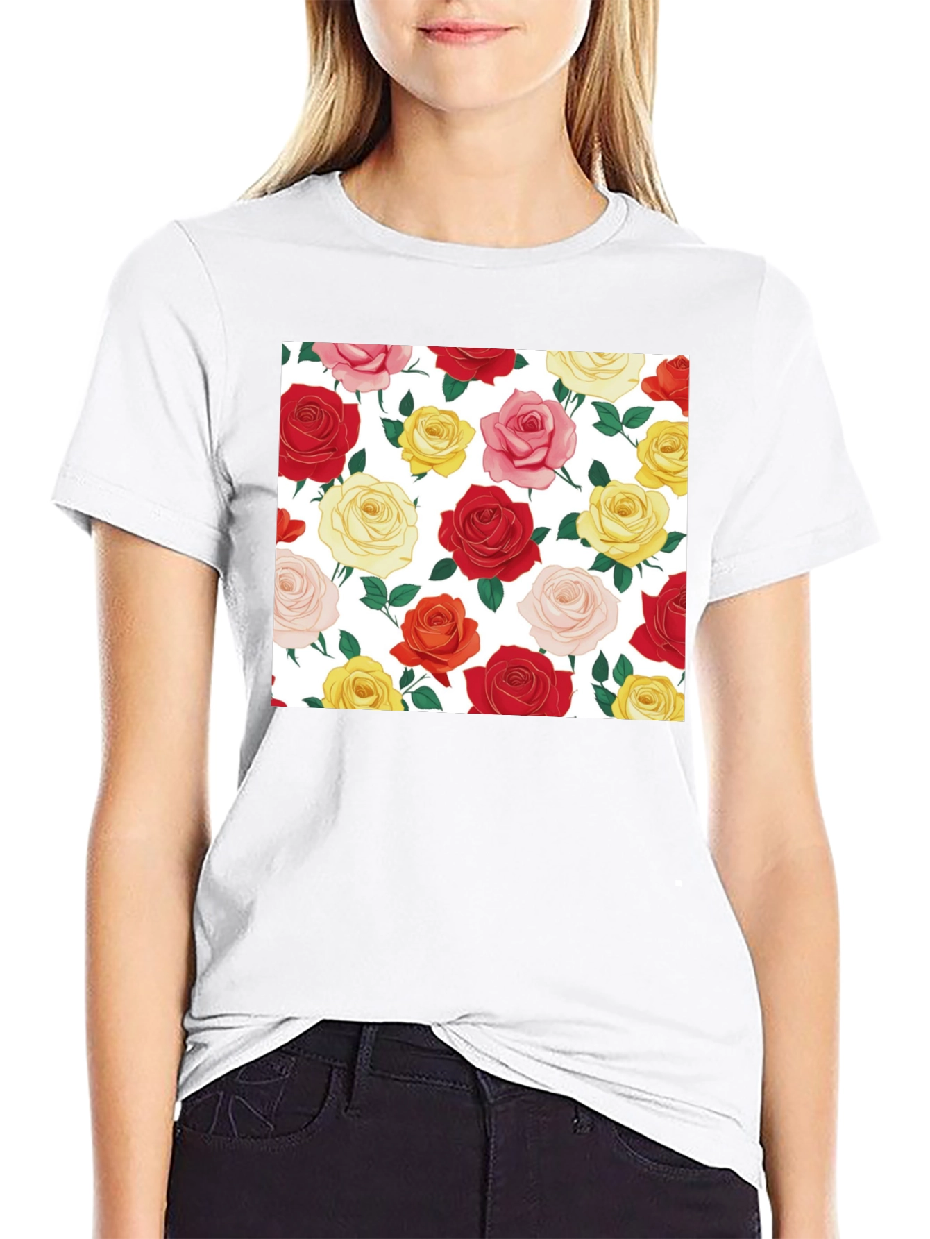 Floral Roses Black T-Shirt - Classic Design