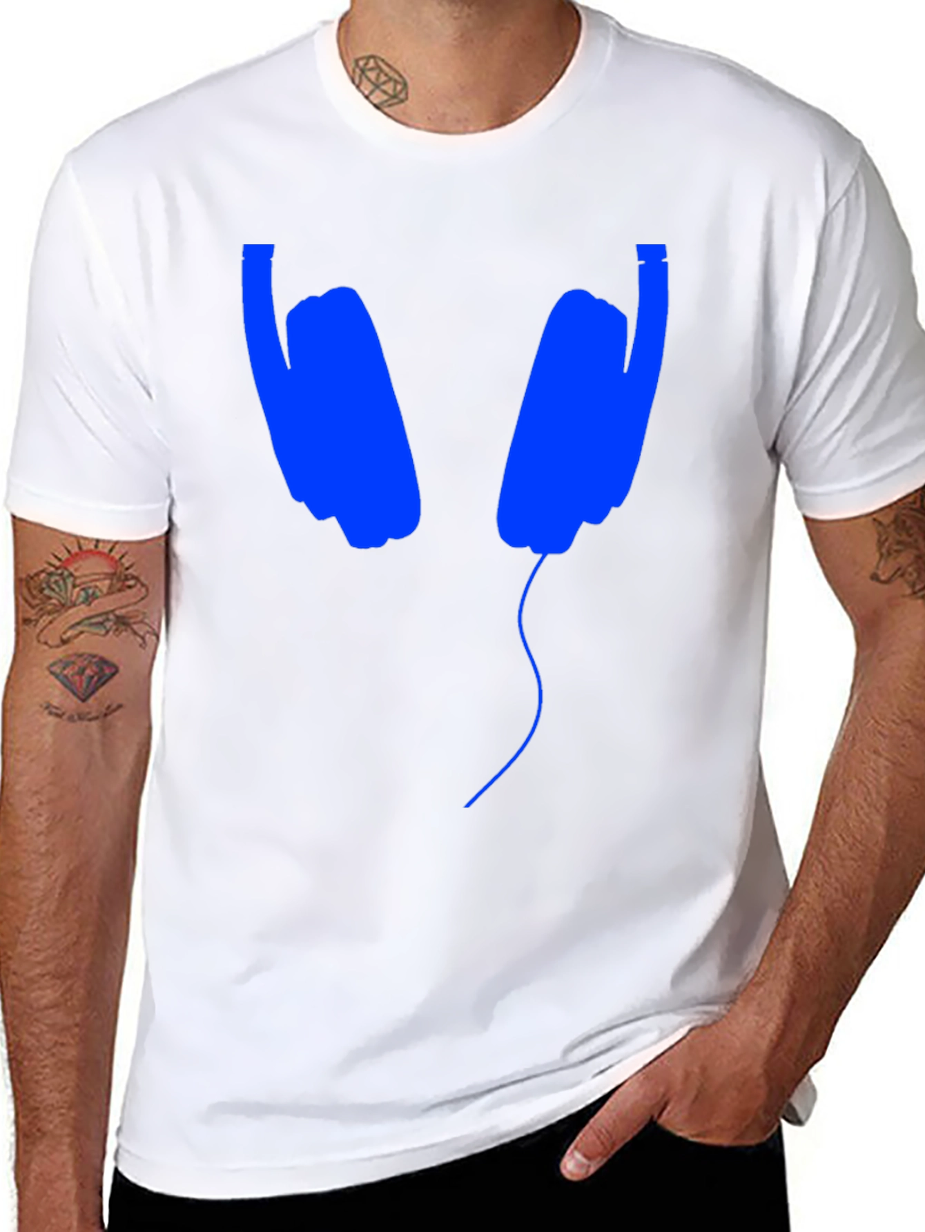 Blue Headphones Graphic Black T-Shirt