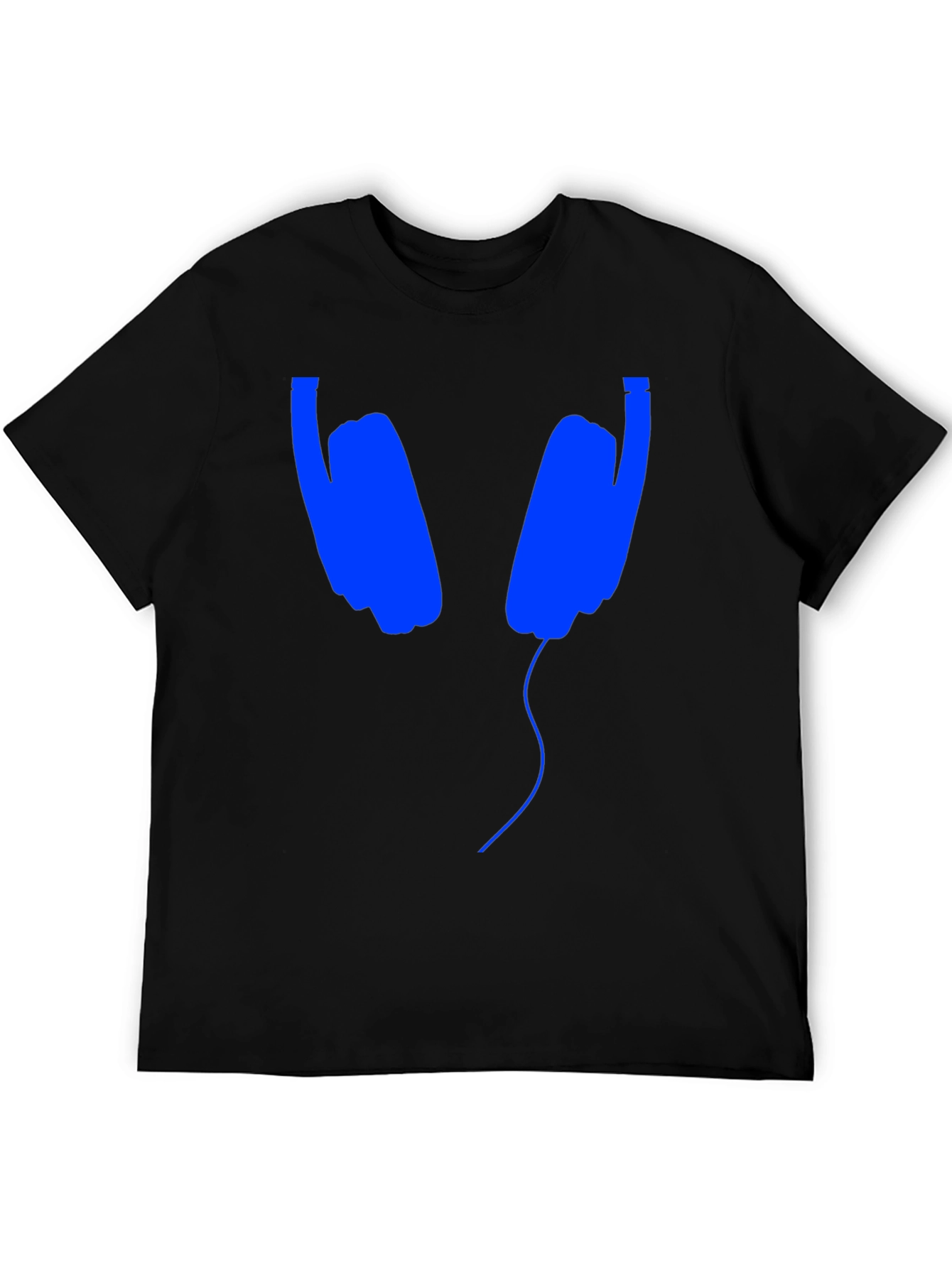 Blue Headphones Graphic Black T-Shirt