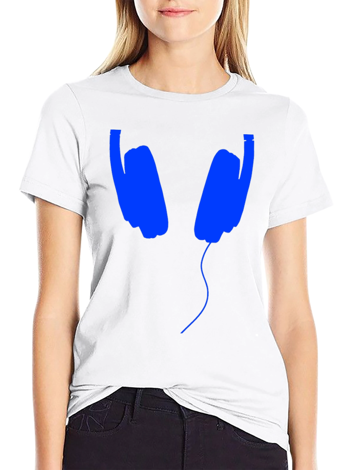 Blue Headphones Graphic Black T-Shirt