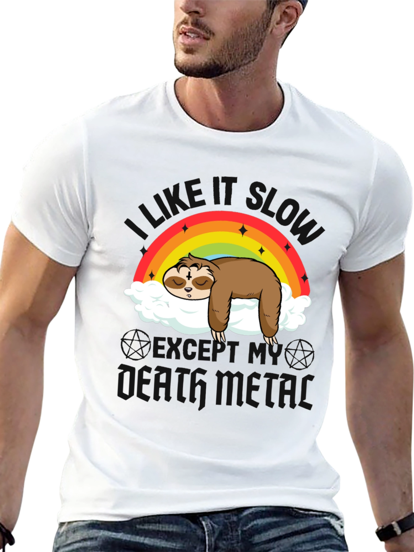 Cute Sloth Rainbow Cloud Heavy Metal T-Shirt