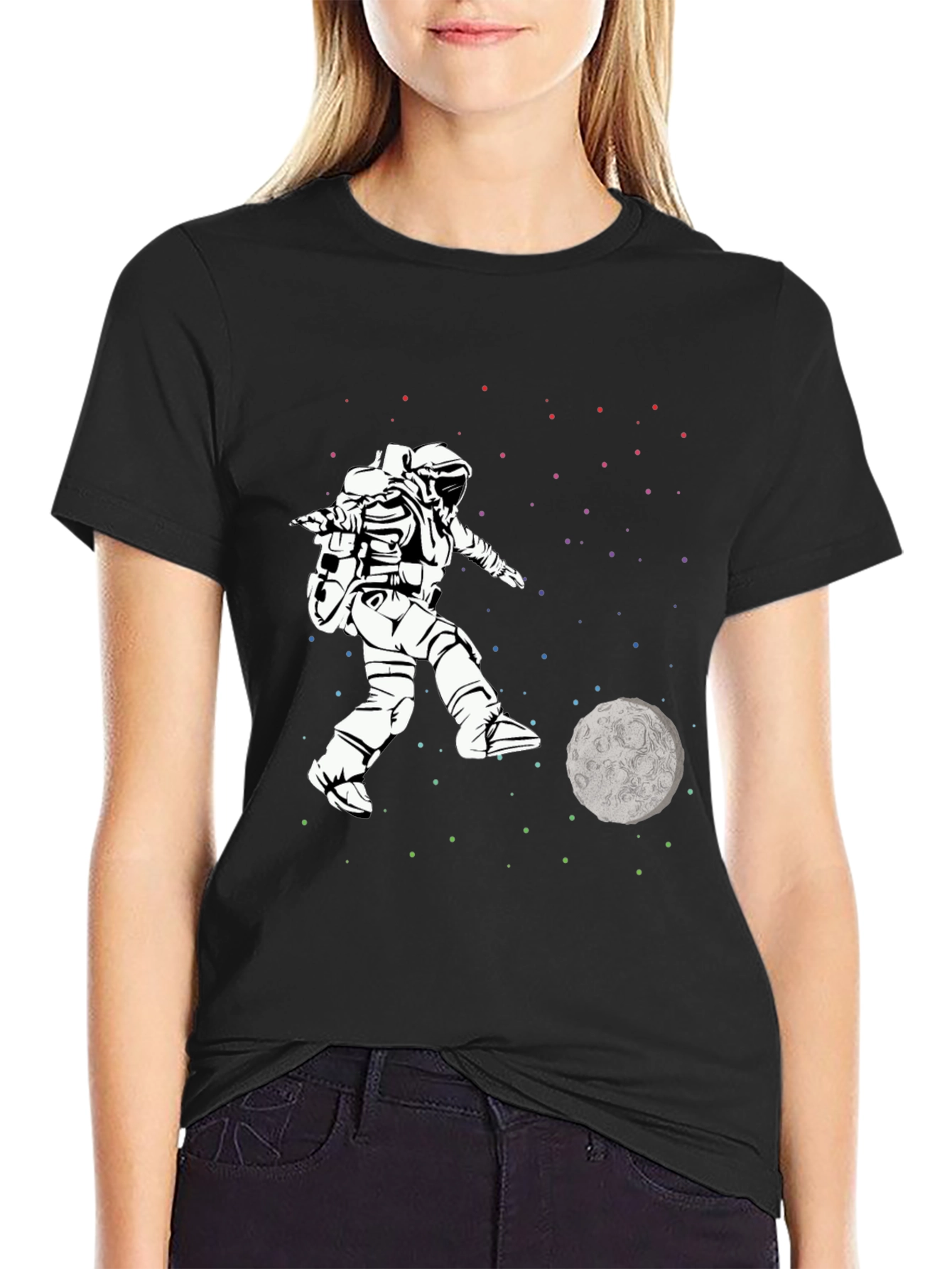 Astronaut Kicking Moon T-Shirt - Space Soccer Tee