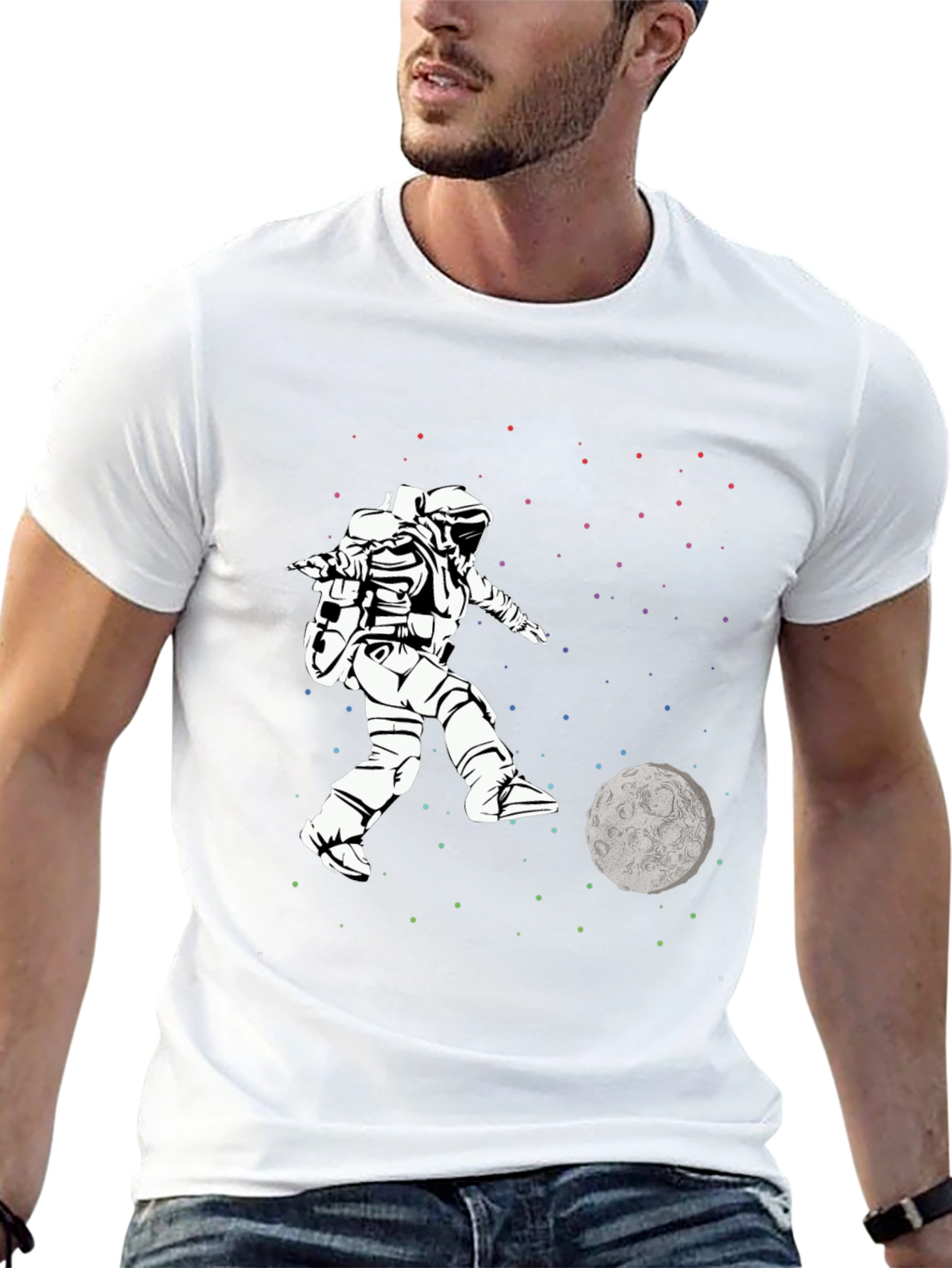 Astronaut Kicking Moon T-Shirt - Space Soccer Tee