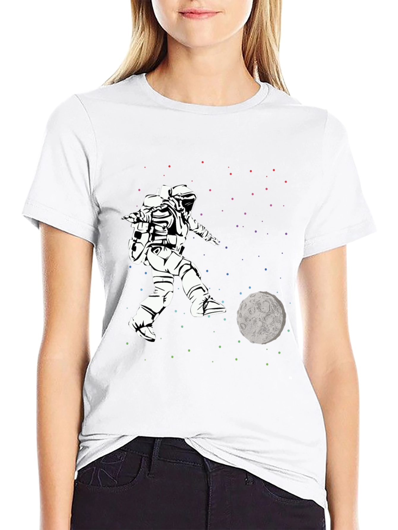 Astronaut Kicking Moon T-Shirt - Space Soccer Tee