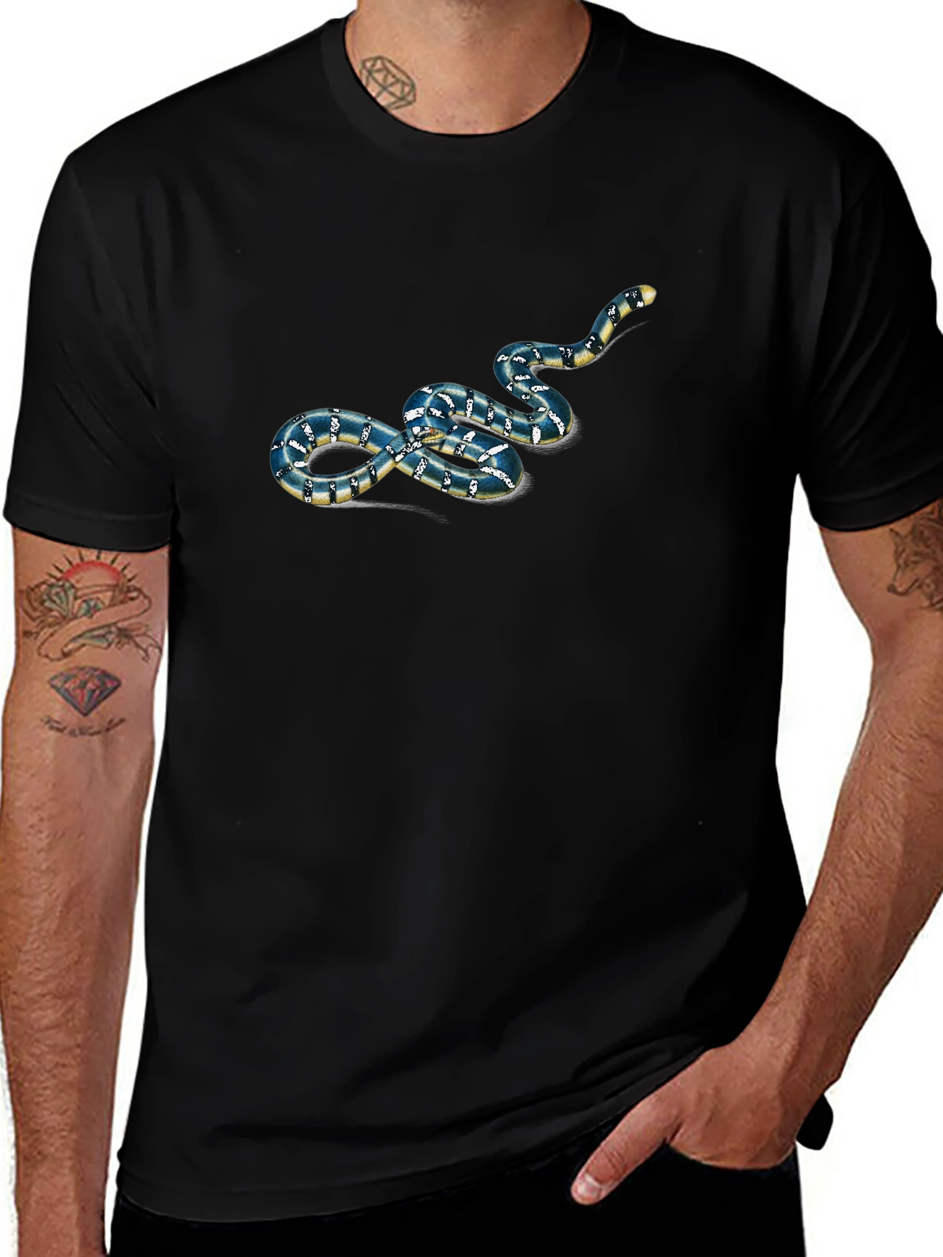 Snake Graphic Print Black T-Shirt