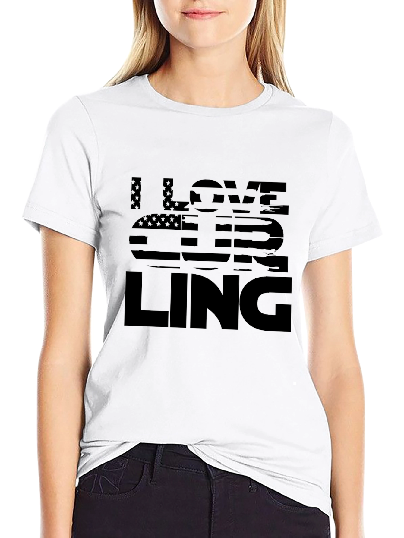 I Love Curling Graphic Tee - USA Flag Design