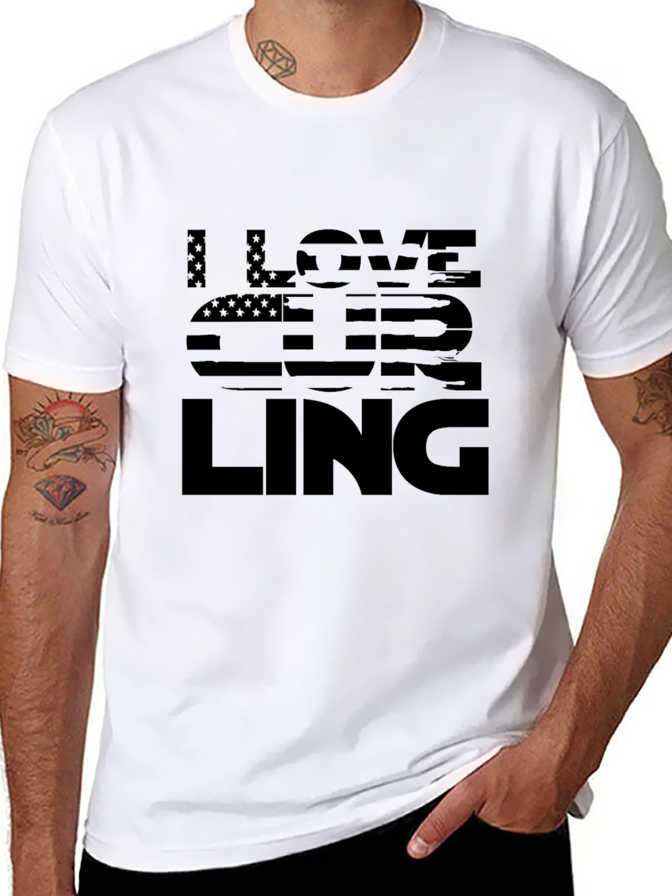 I Love Curling Graphic Tee - USA Flag Design
