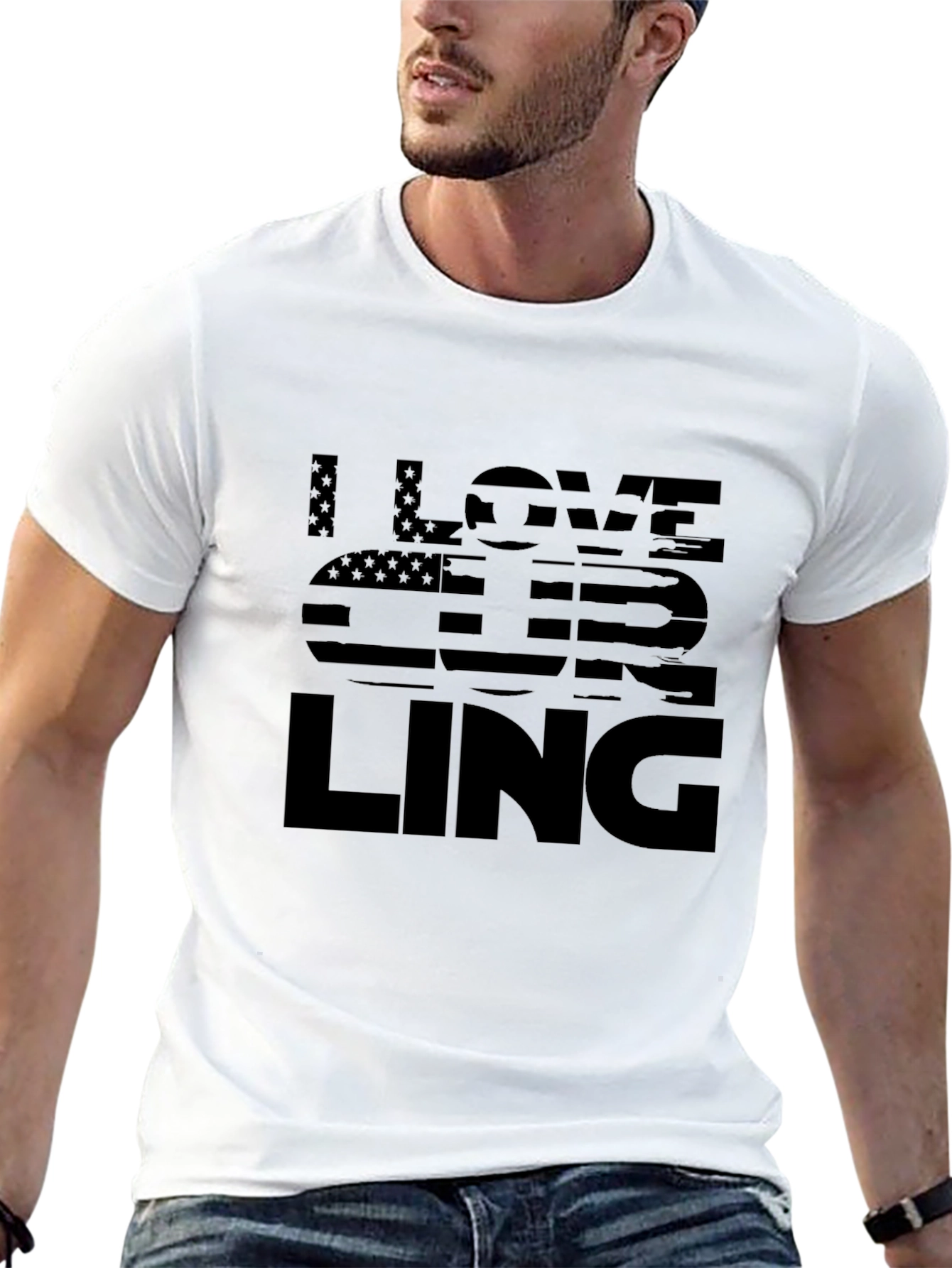 I Love Curling Graphic Tee - USA Flag Design
