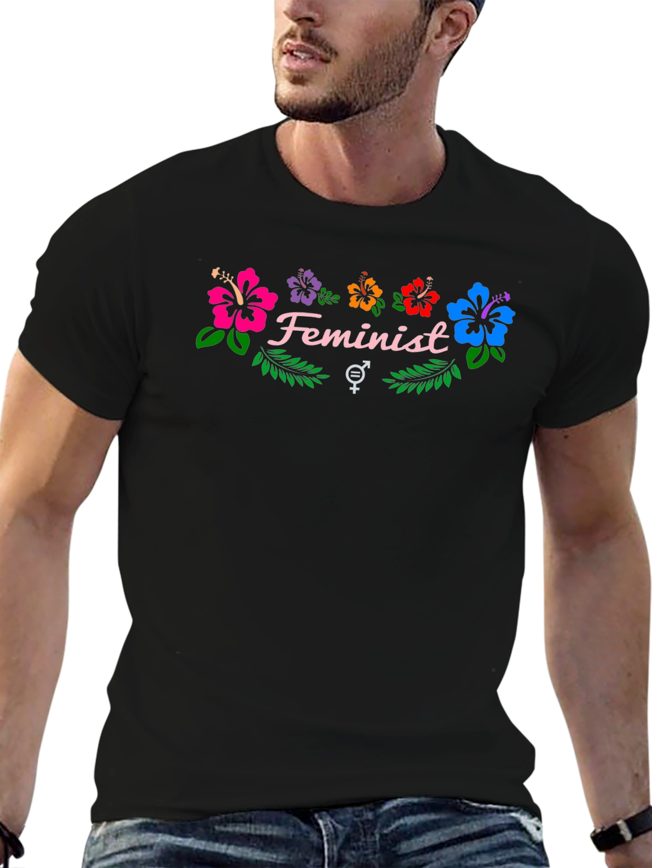 Feminist Floral Graphic Tee - Black Cotton