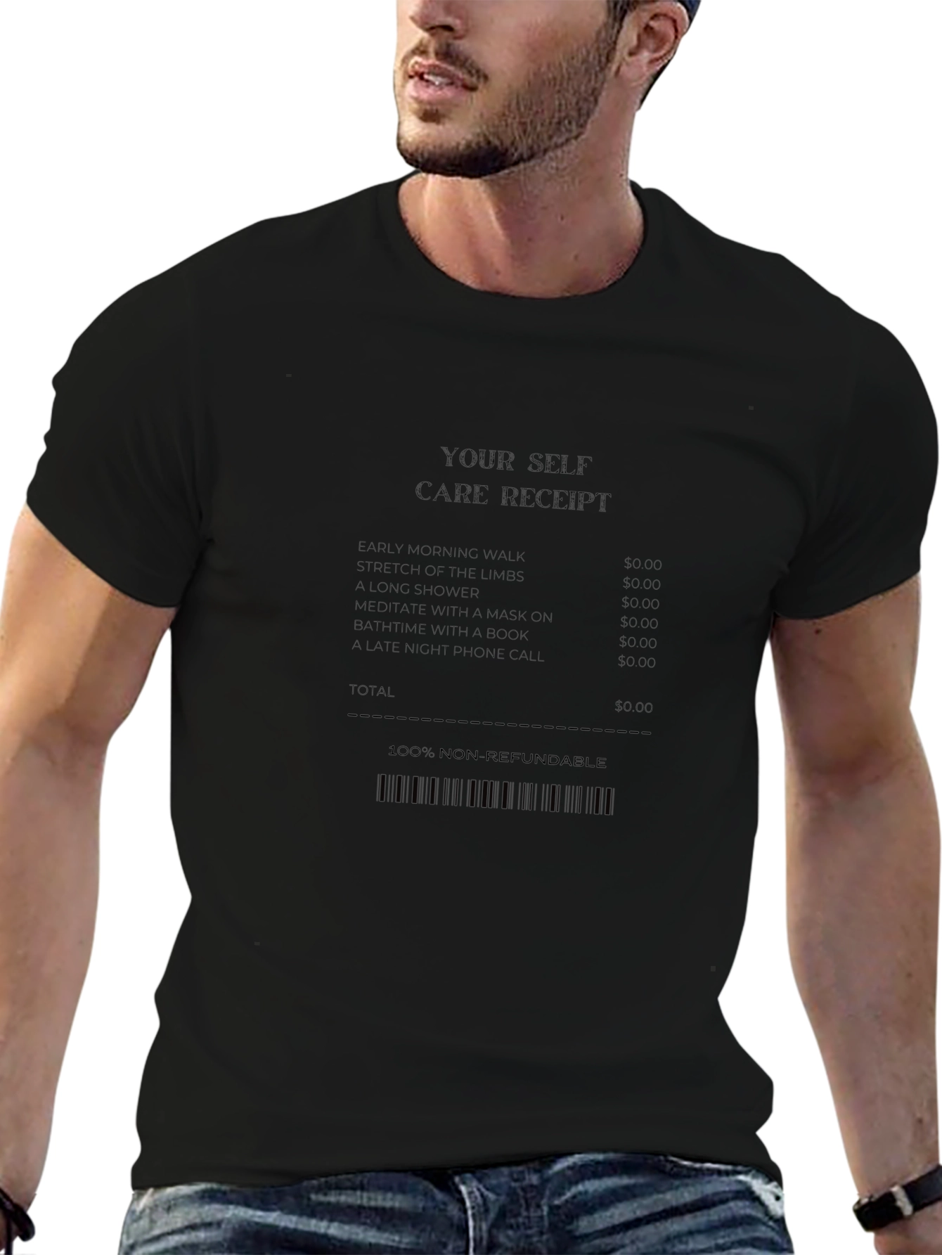 Self Care Receipt Black T-Shirt