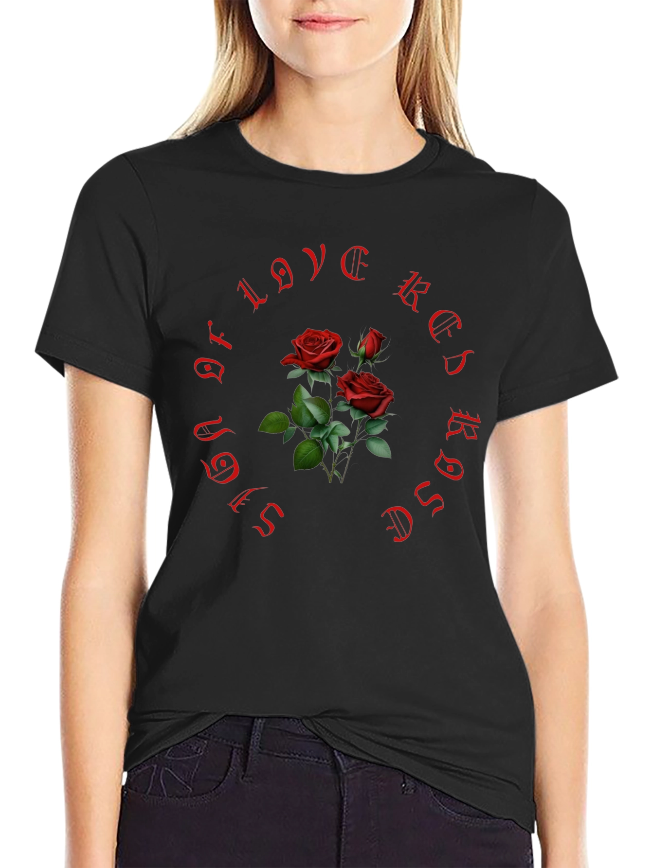 Red Roses of Love Black T-Shirt