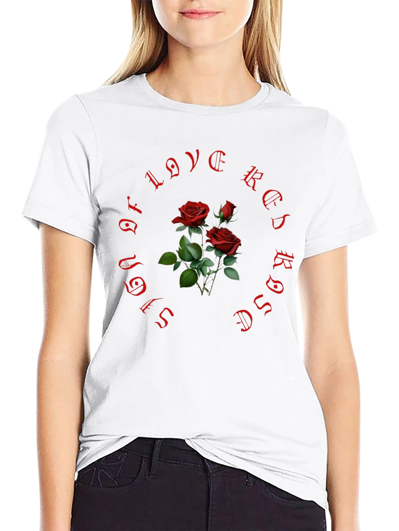 Red Roses of Love Black T-Shirt