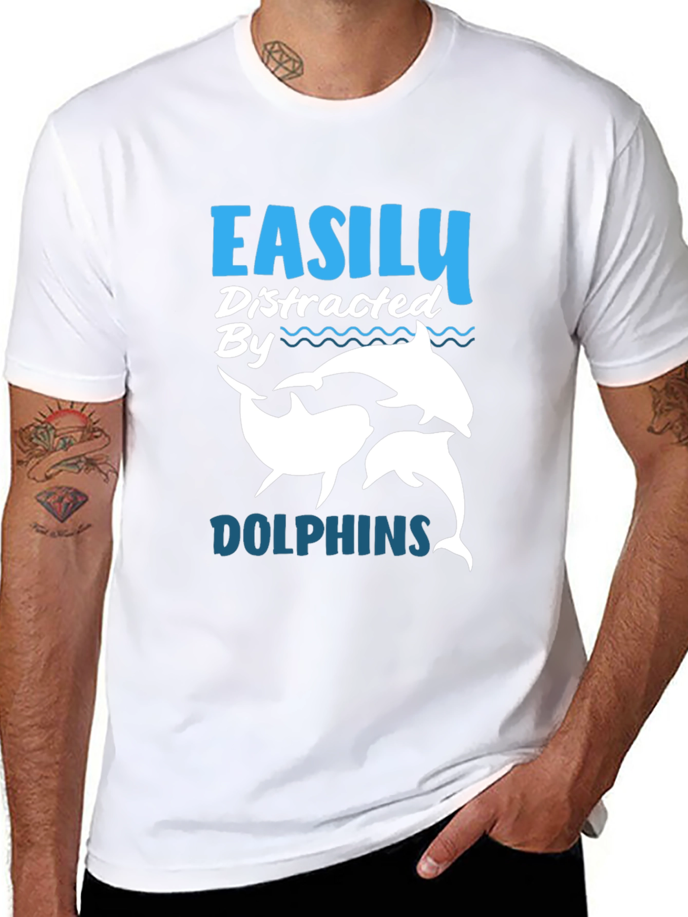Easily Distracted By Dolphins Black T-Shirt