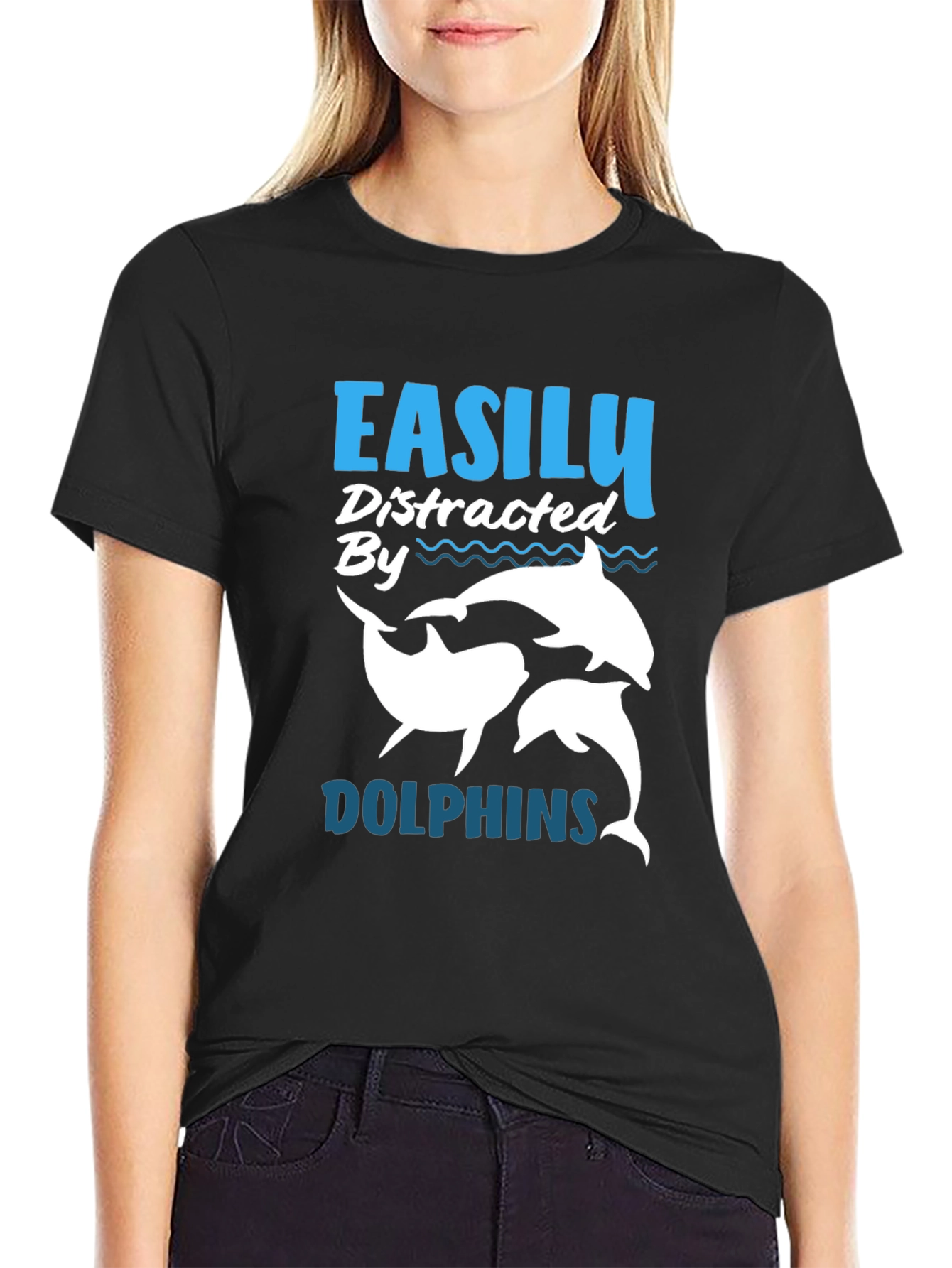 Easily Distracted By Dolphins Black T-Shirt