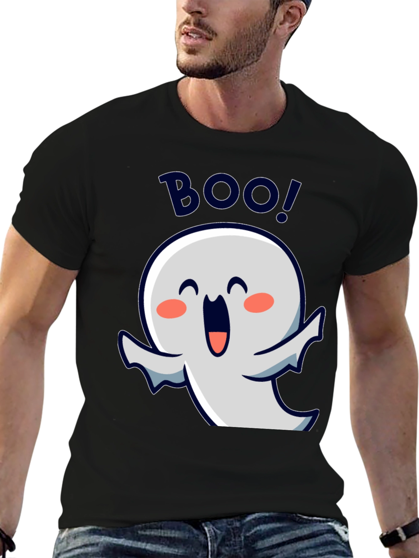 Cute Ghost Boo! Black Halloween T-Shirt