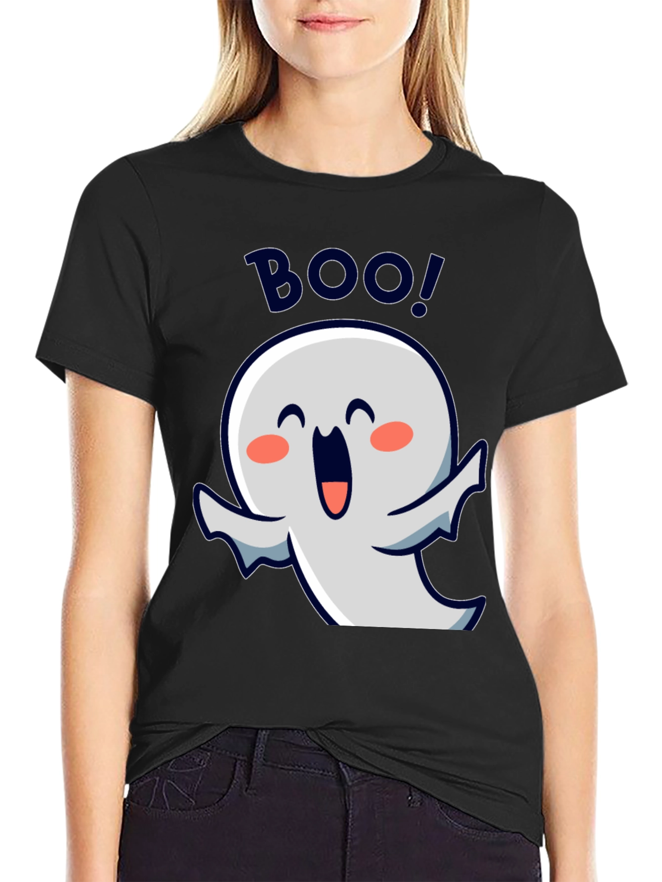 Cute Ghost Boo! Black Halloween T-Shirt