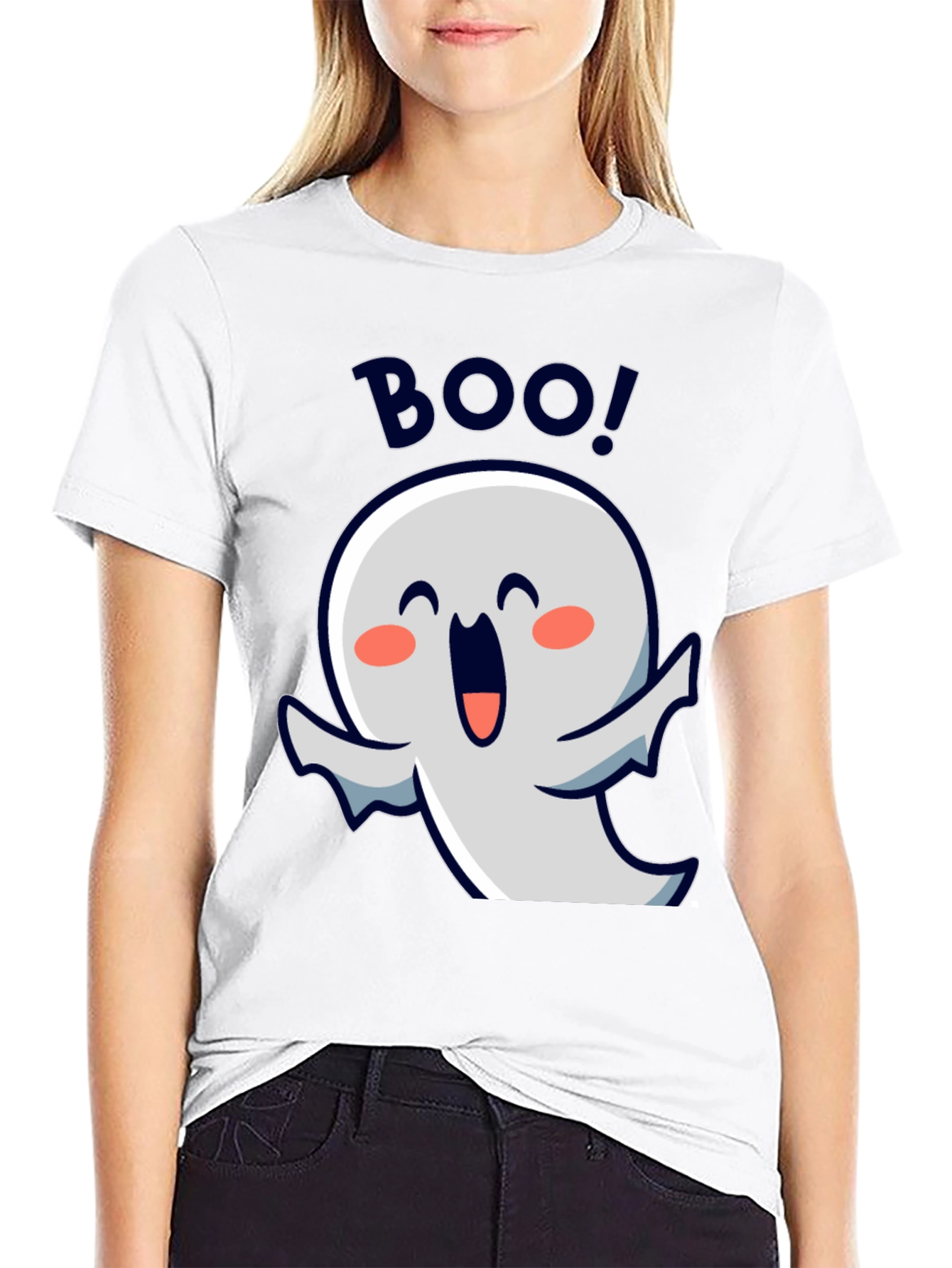 Cute Ghost Boo! Black Halloween T-Shirt