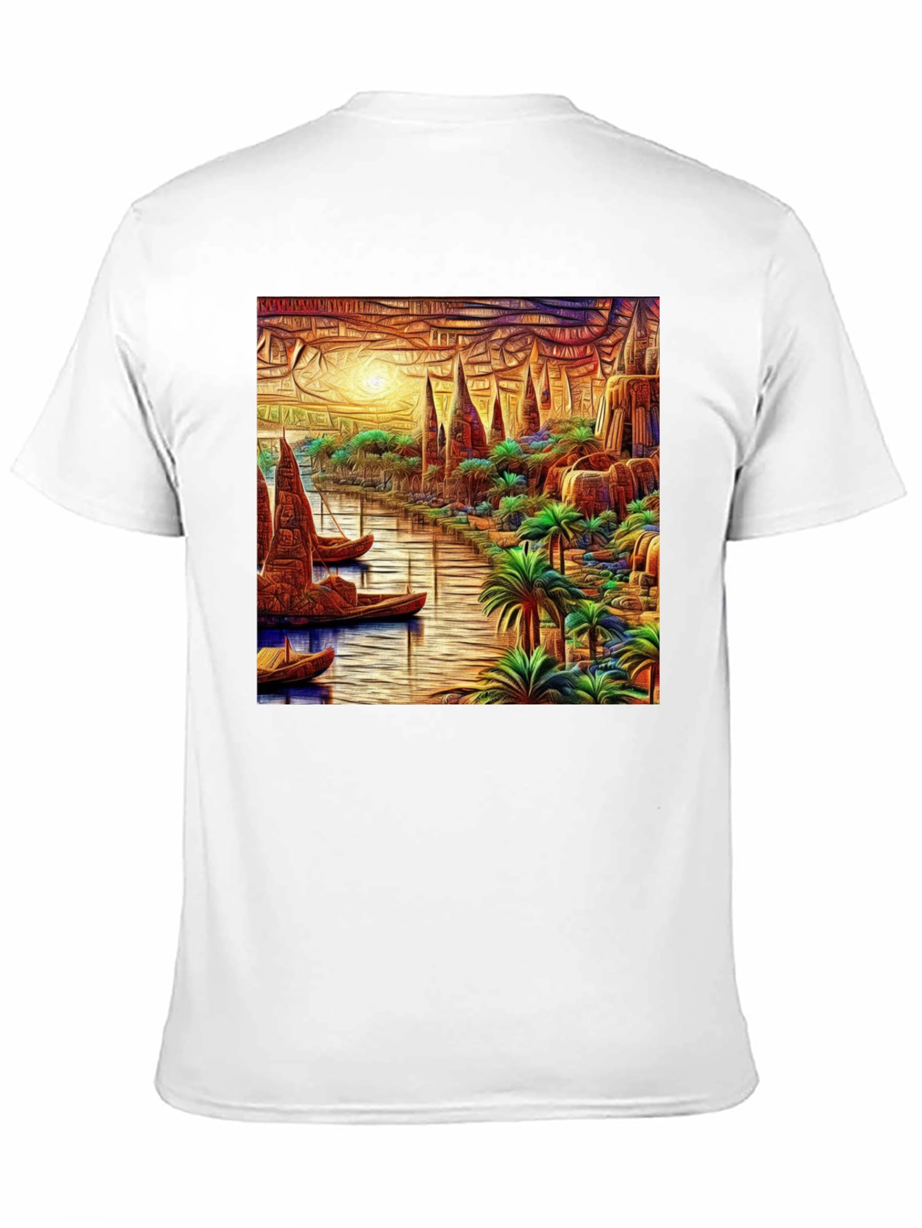 River Cityscape Graphic Tee - Black Cotton Casual Shirt