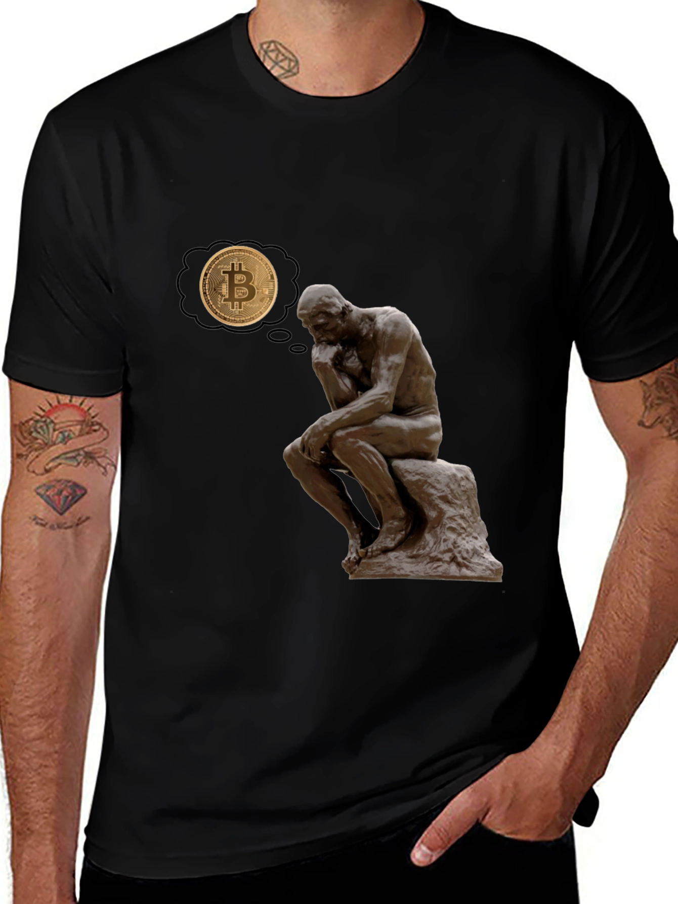 The Thinker Bitcoin Tee - Meditate on Crypto!