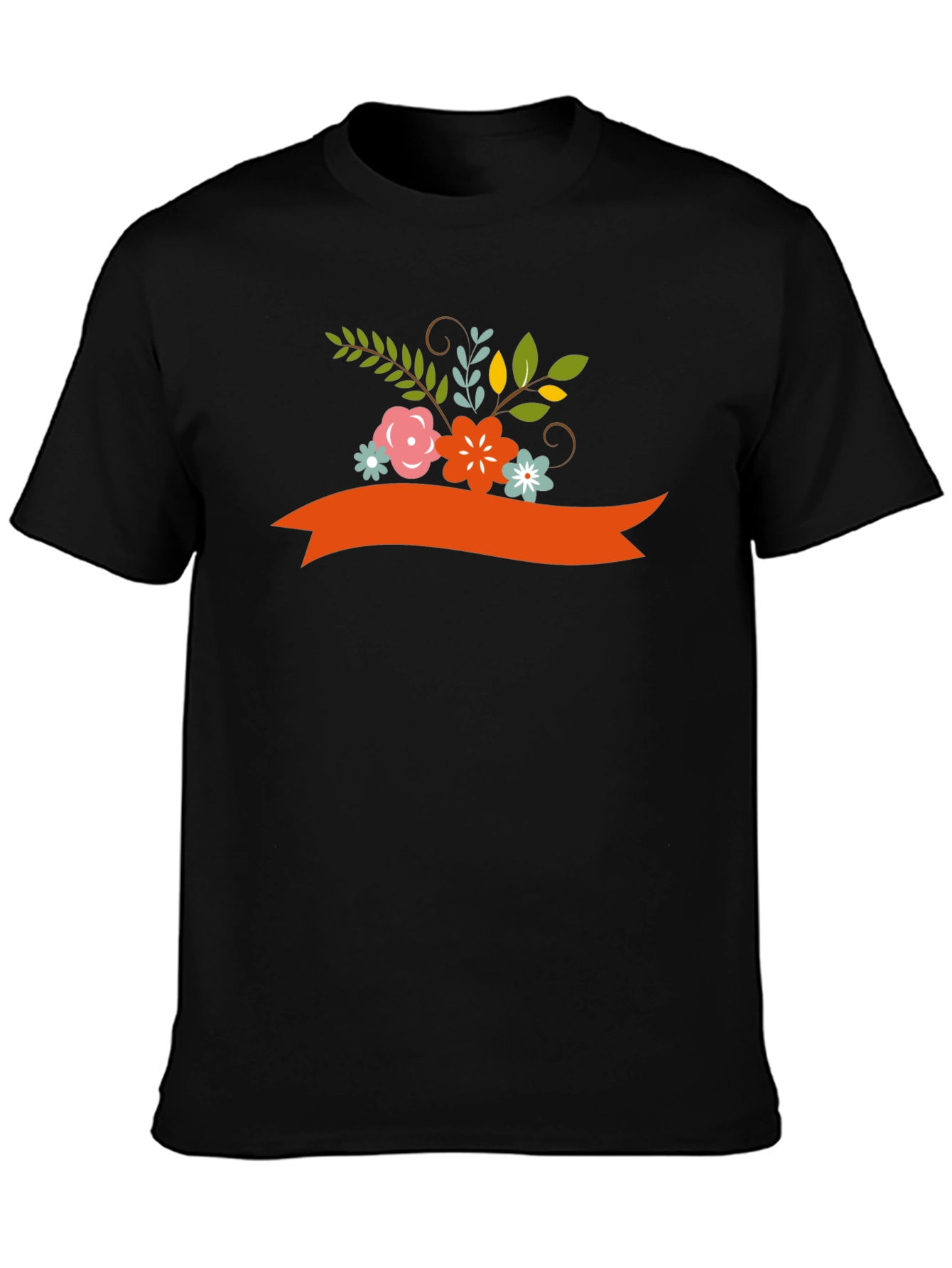 Floral Ribbon Graphic Tee - Black Cotton Blend