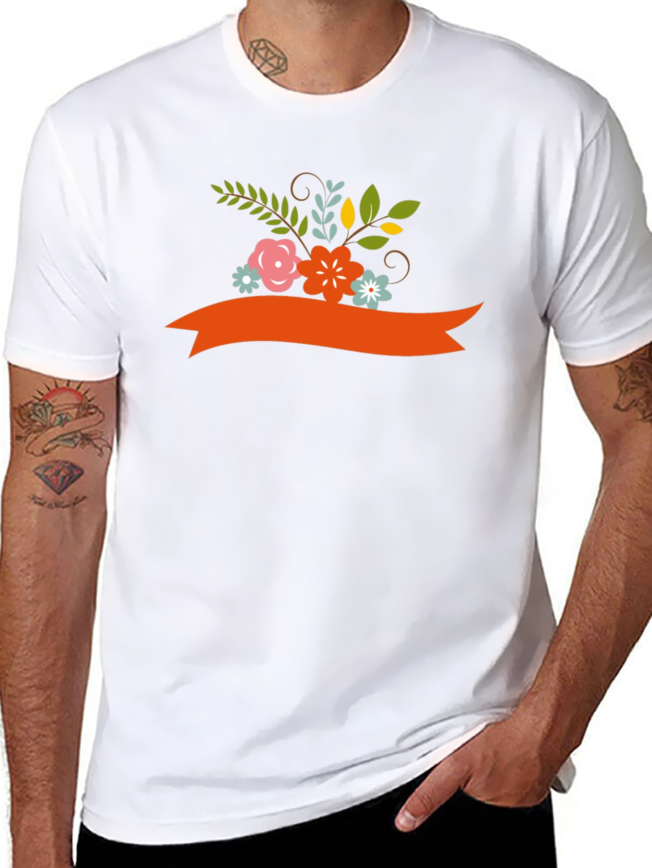 Floral Ribbon Graphic Tee - Black Cotton Blend