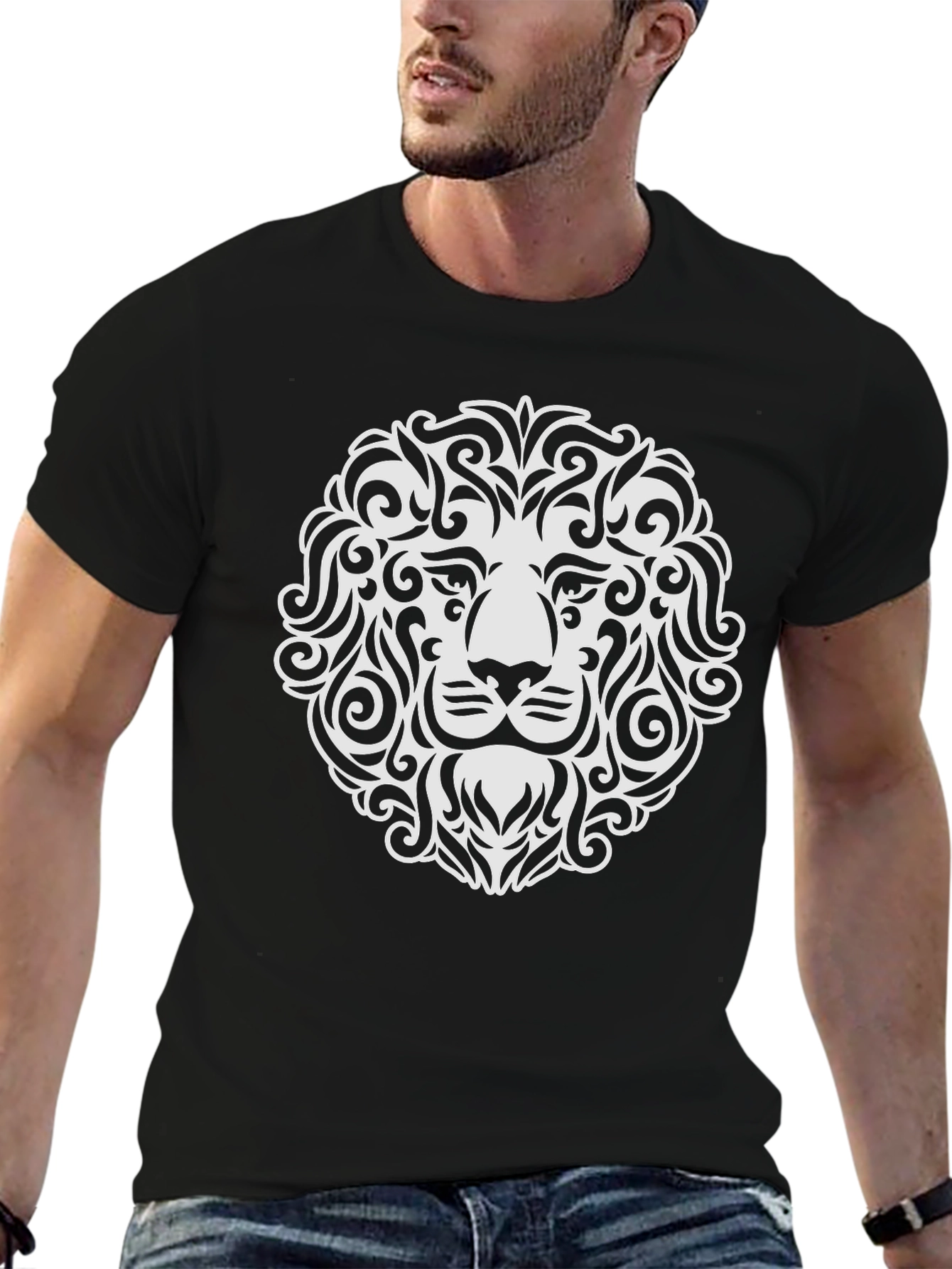 Lion Head Graphic Tee - Black Cotton Blend