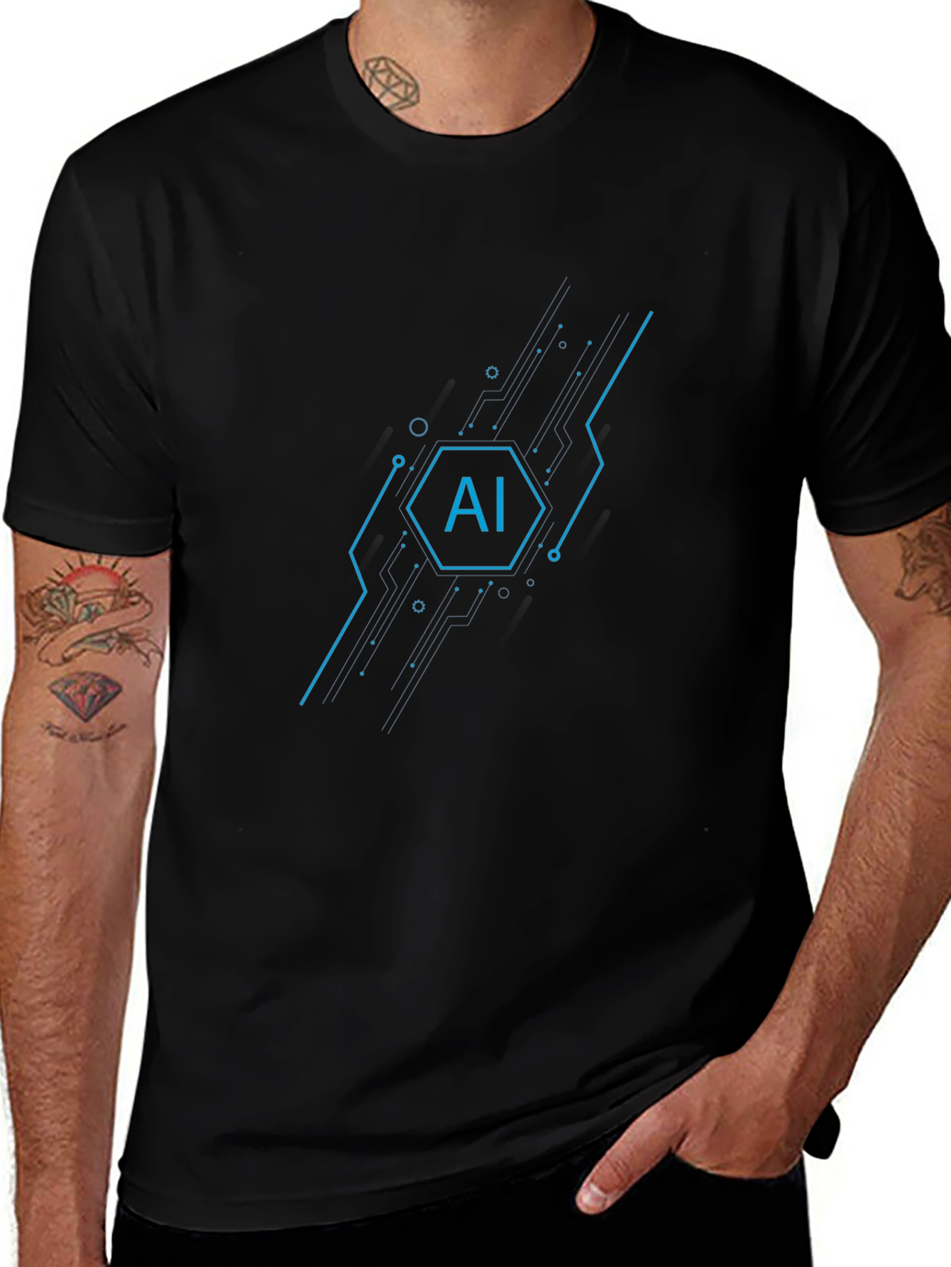 AI Tech Circuit Graphic Tee - Black