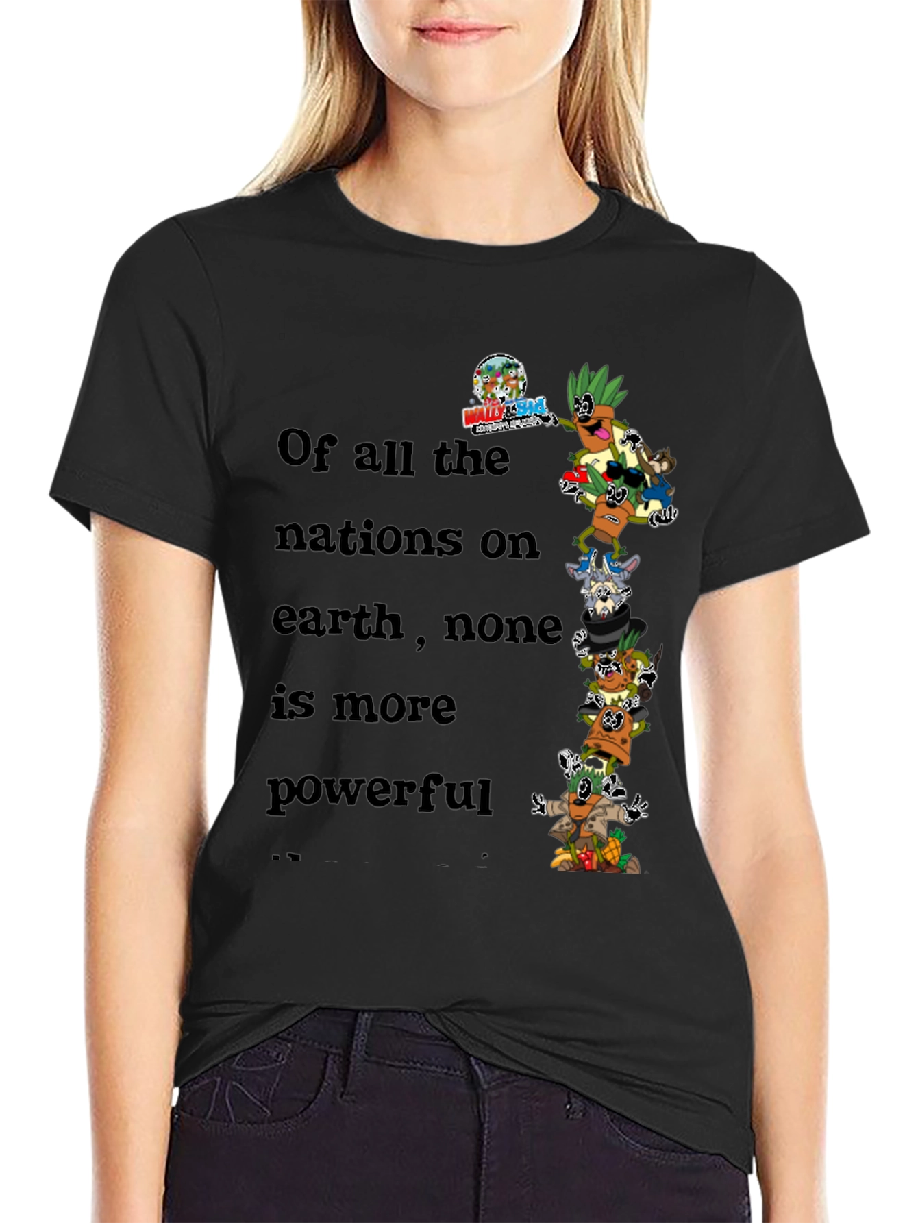 Humorous Cartoon Stacked Character Graphic Tee