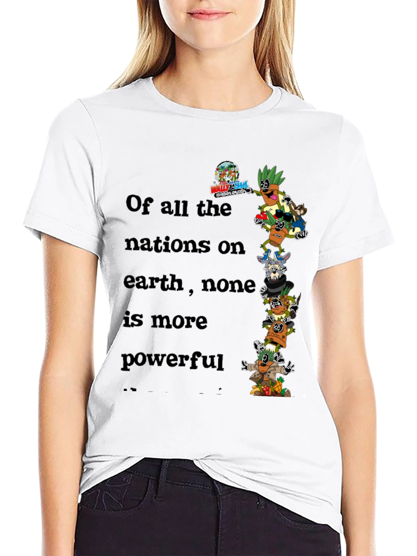 Humorous Cartoon Stacked Character Graphic Tee
