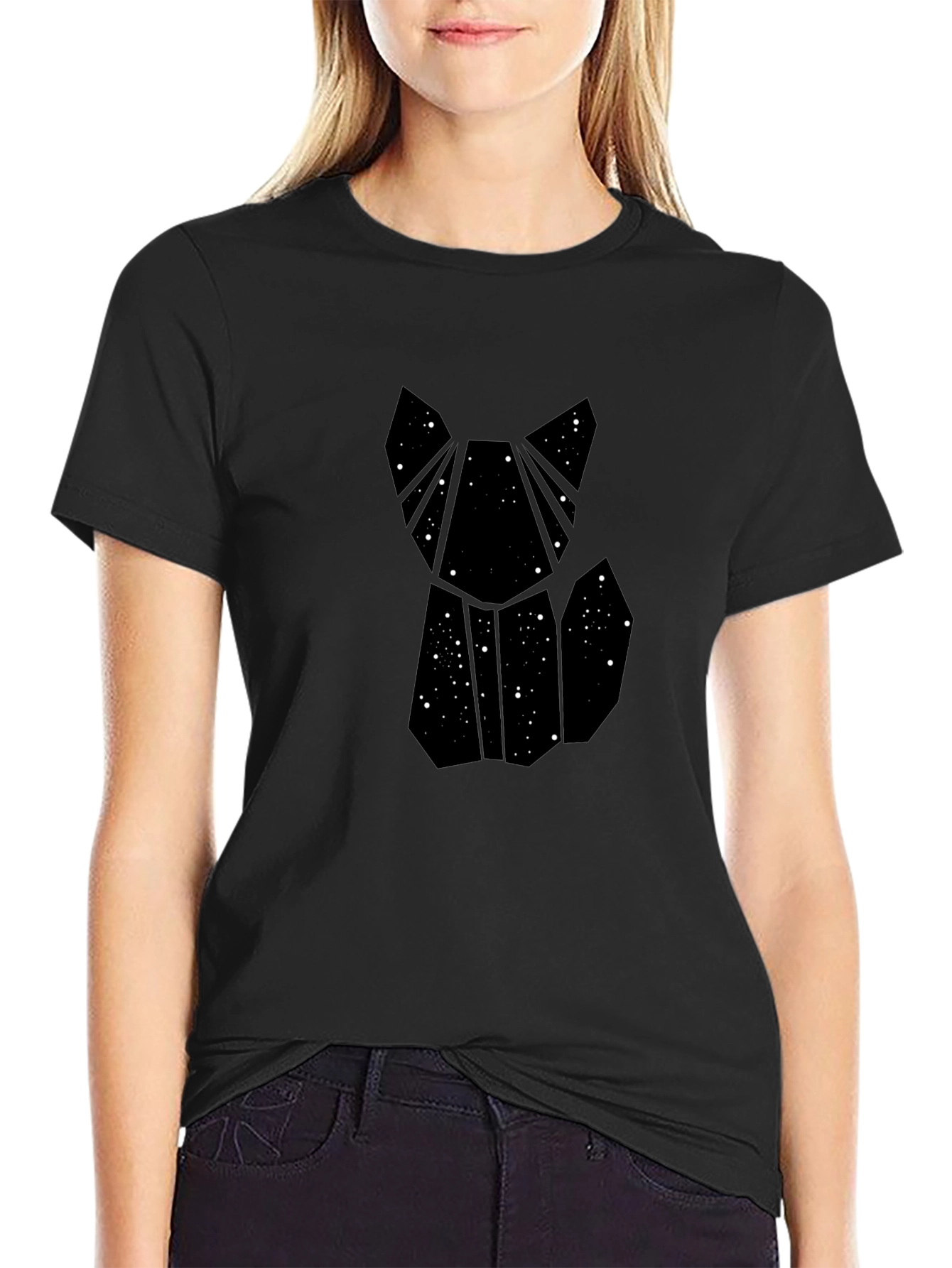 Geometric Galaxy Cat T-Shirt - Modern Style