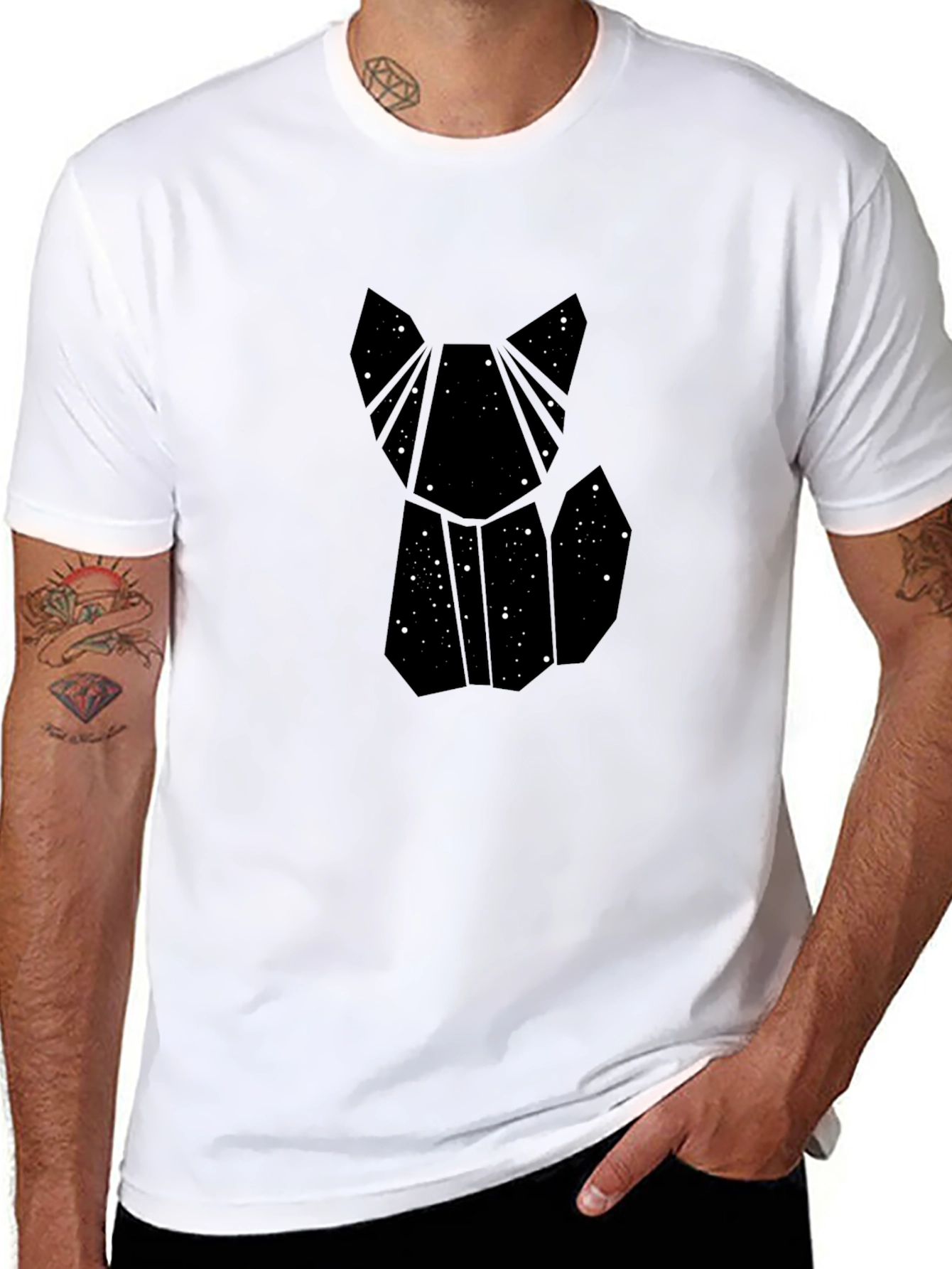 Geometric Galaxy Cat T-Shirt - Modern Style