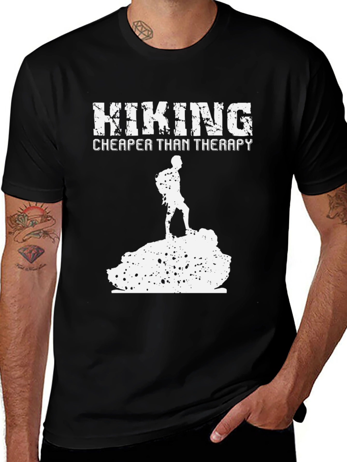 Hiking Cheaper Than Therapy Black T-Shirt