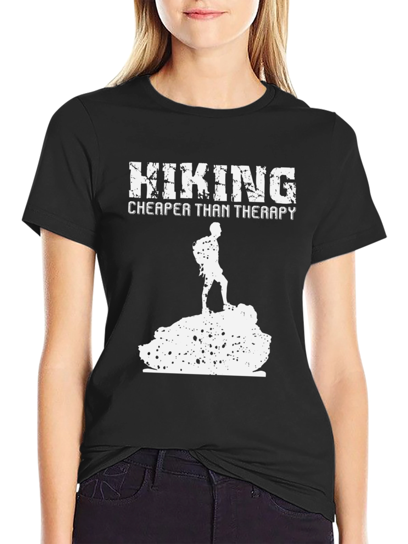 Hiking Cheaper Than Therapy Black T-Shirt