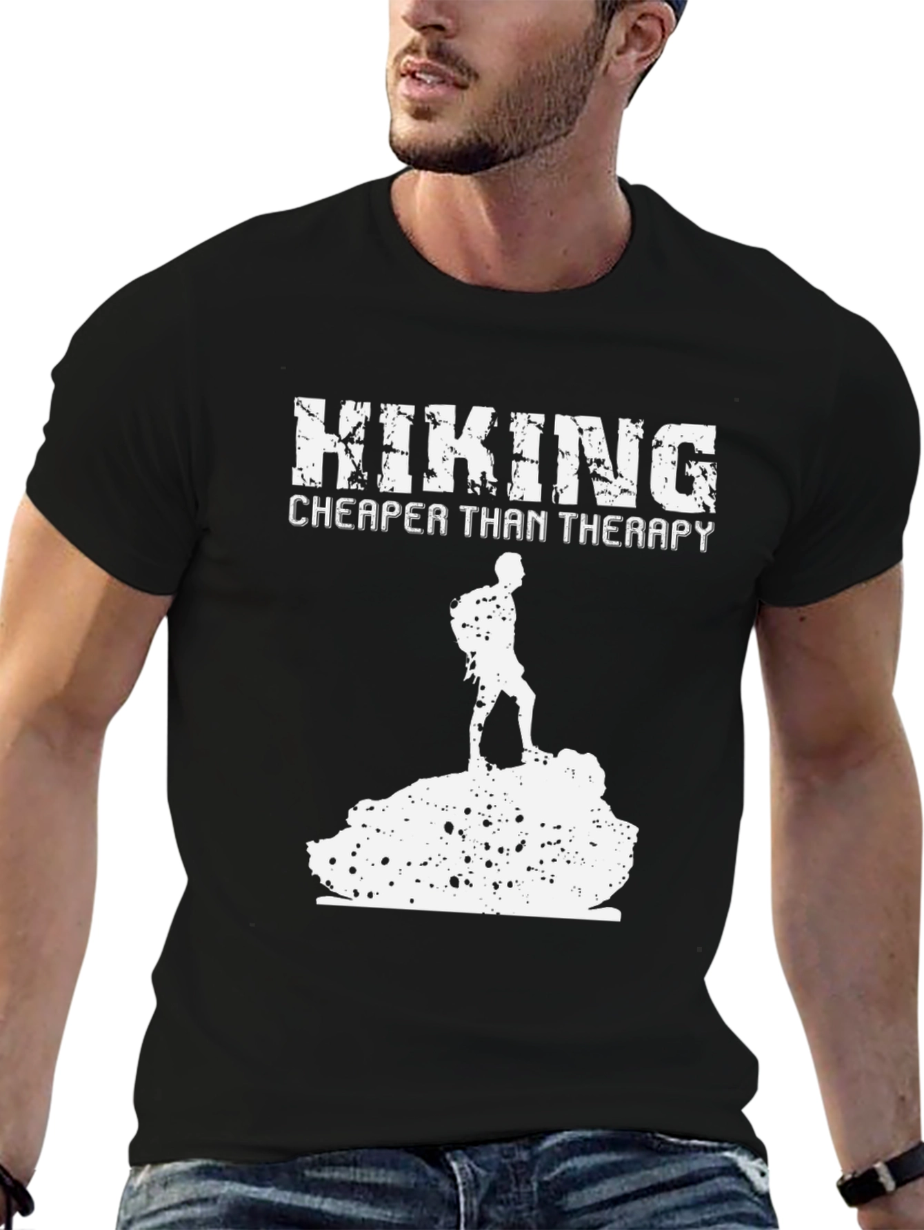 Hiking Cheaper Than Therapy Black T-Shirt