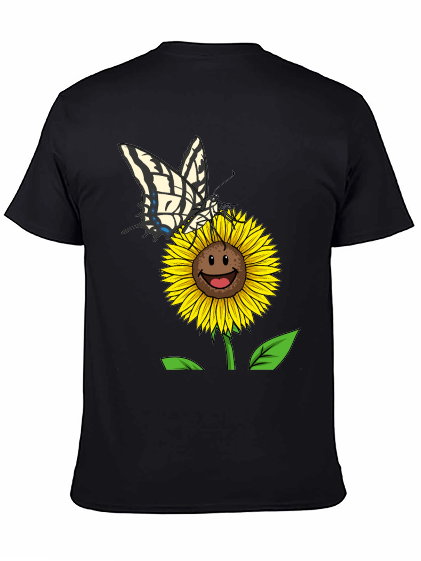 Sunflower and Butterfly Black T-Shirt