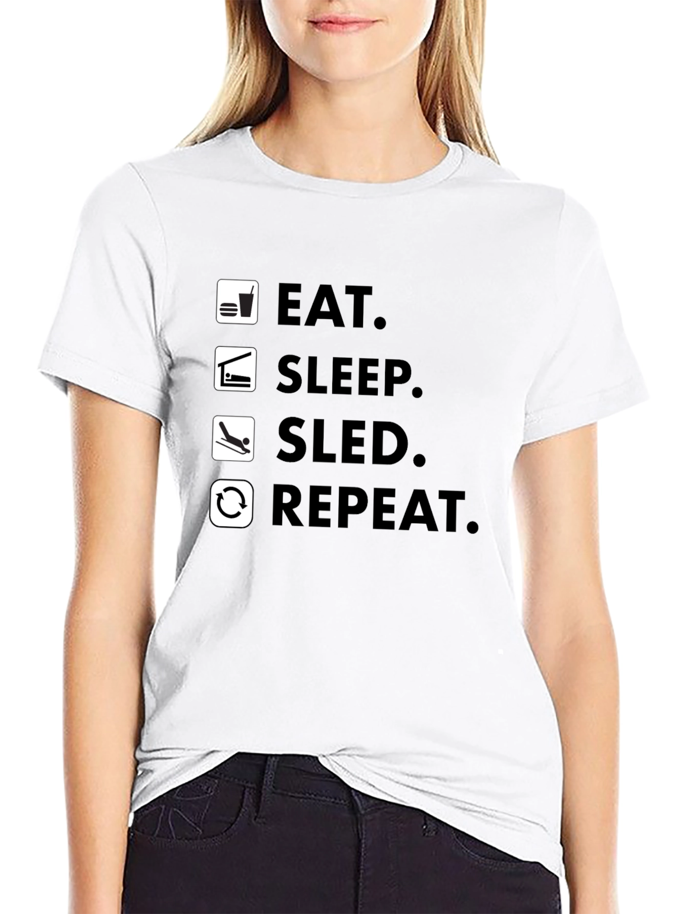 Eat Sleep Sled Repeat Black T-Shirt