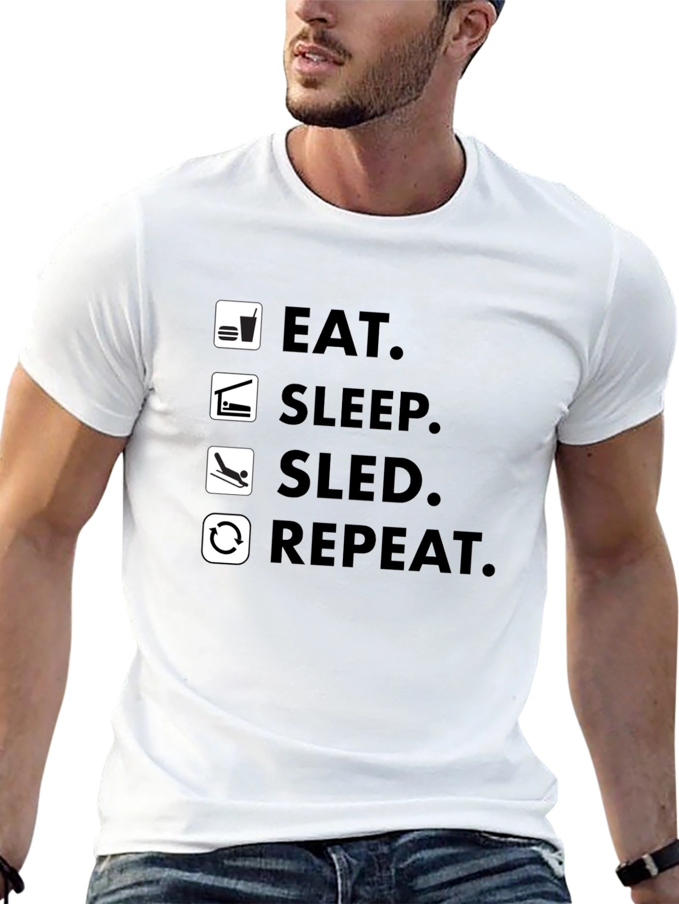Eat Sleep Sled Repeat Black T-Shirt