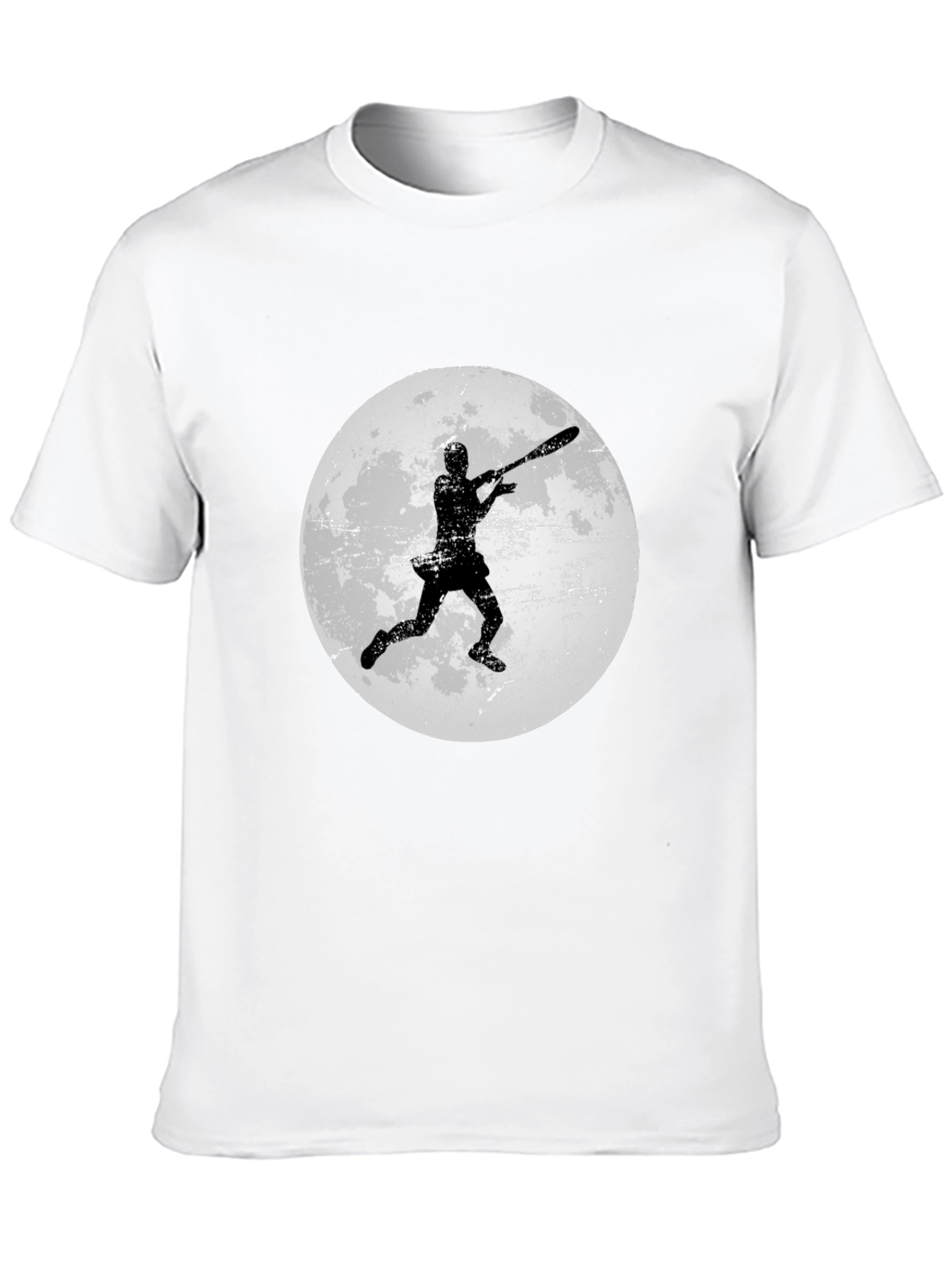 Baseball Player Moon Graphic Tee - Black Cotton